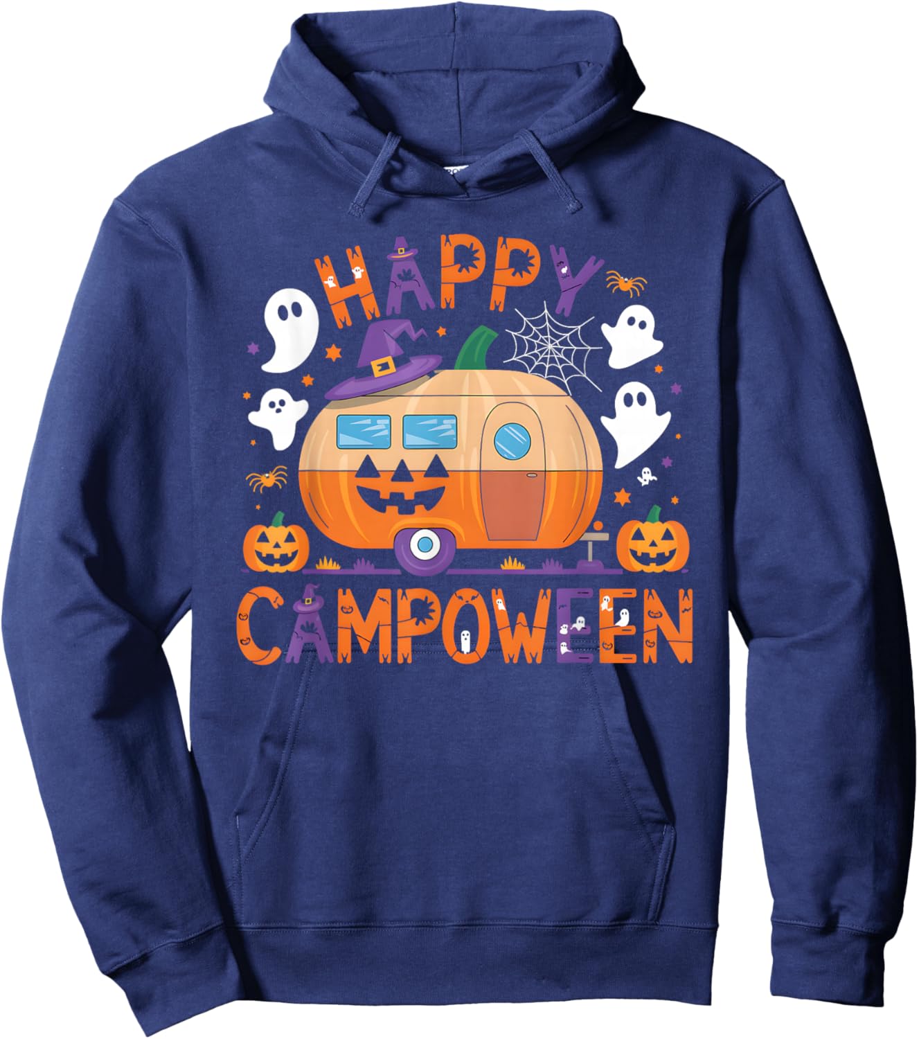 Happy Camp-O-Ween Halloween Camping Ghosts and Campfires Hoodie - Hoodie | Navy
