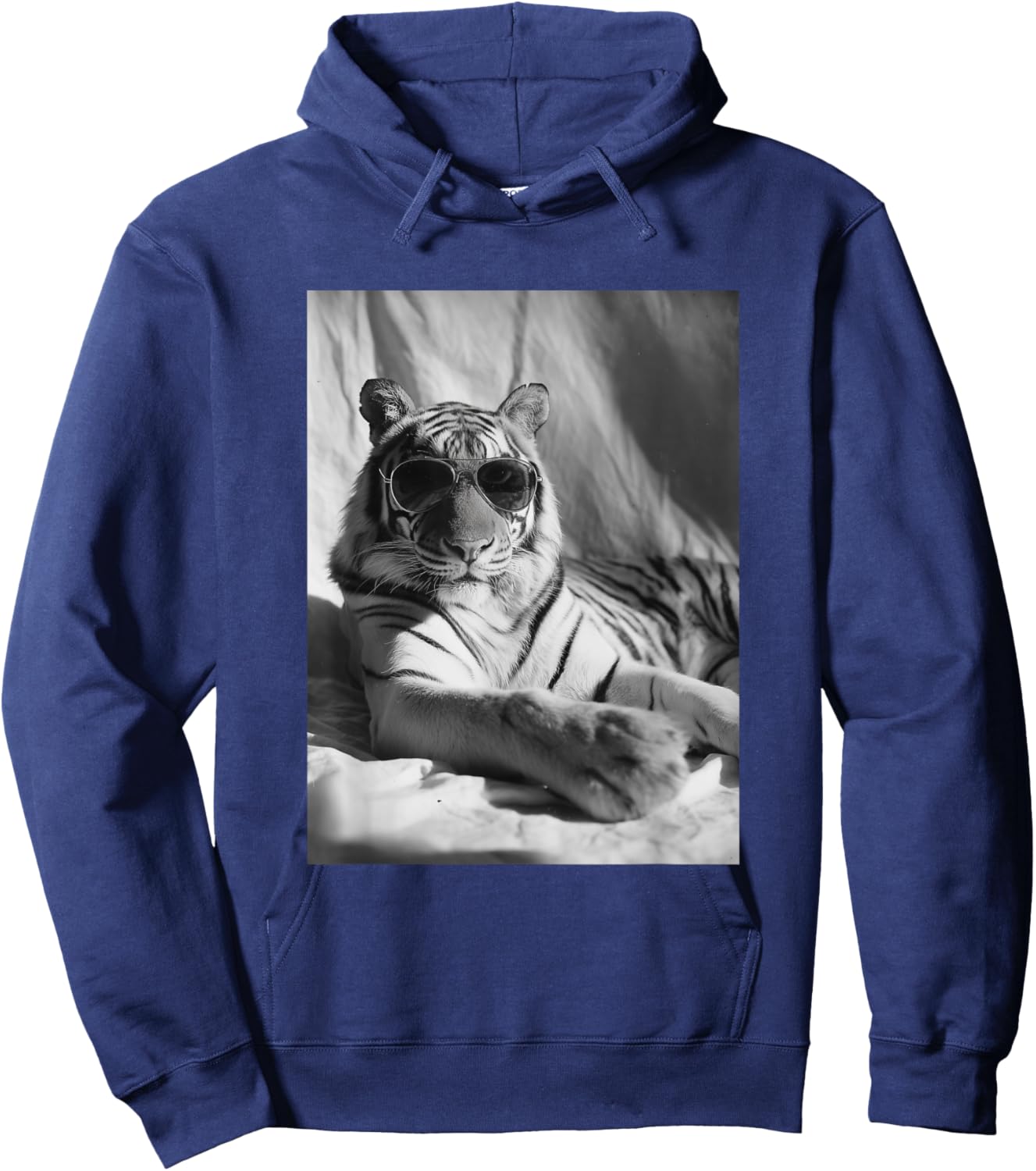 Elegant Tiger with Sunglasses Feline Animal Photography Hoodie - Hoodie | Navy