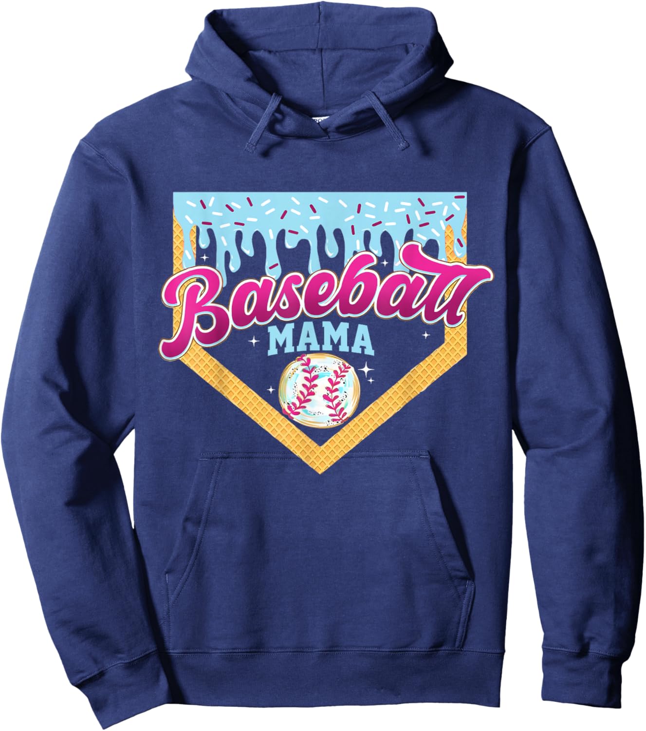 Baseball Mama Home Plate Ice Cream Drip Baseball Mom Hoodie - Hoodie | Navy