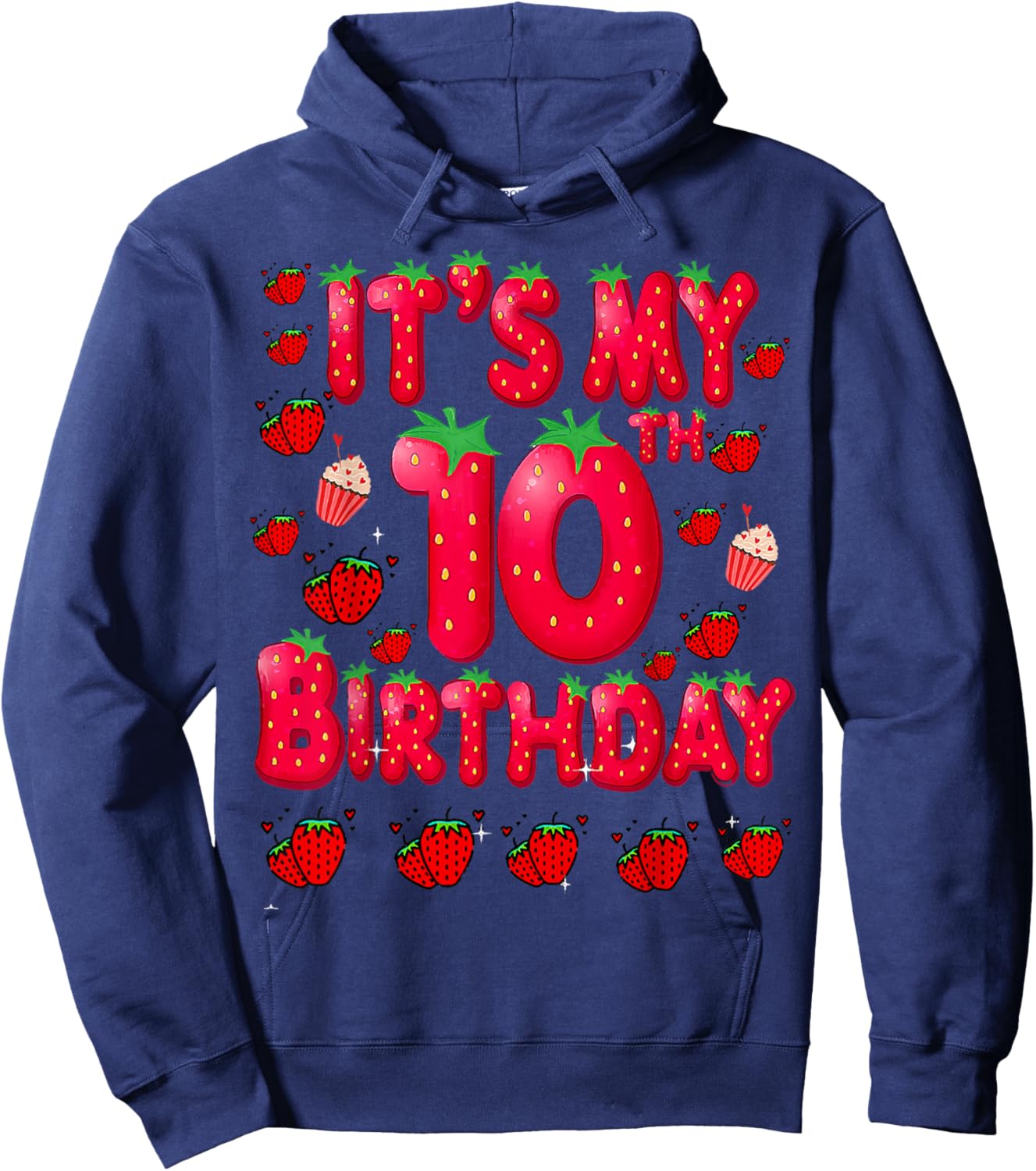 Kids 10 Year Old Strawberry Birthday Girl Sweet Fruit 10th Hoodie - Hoodie | Navy