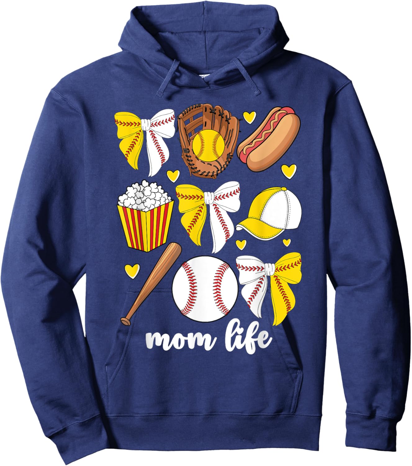 Half Baseball And Softball Mom Mama Life Coquette Bow Women Hoodie - Hoodie | Navy