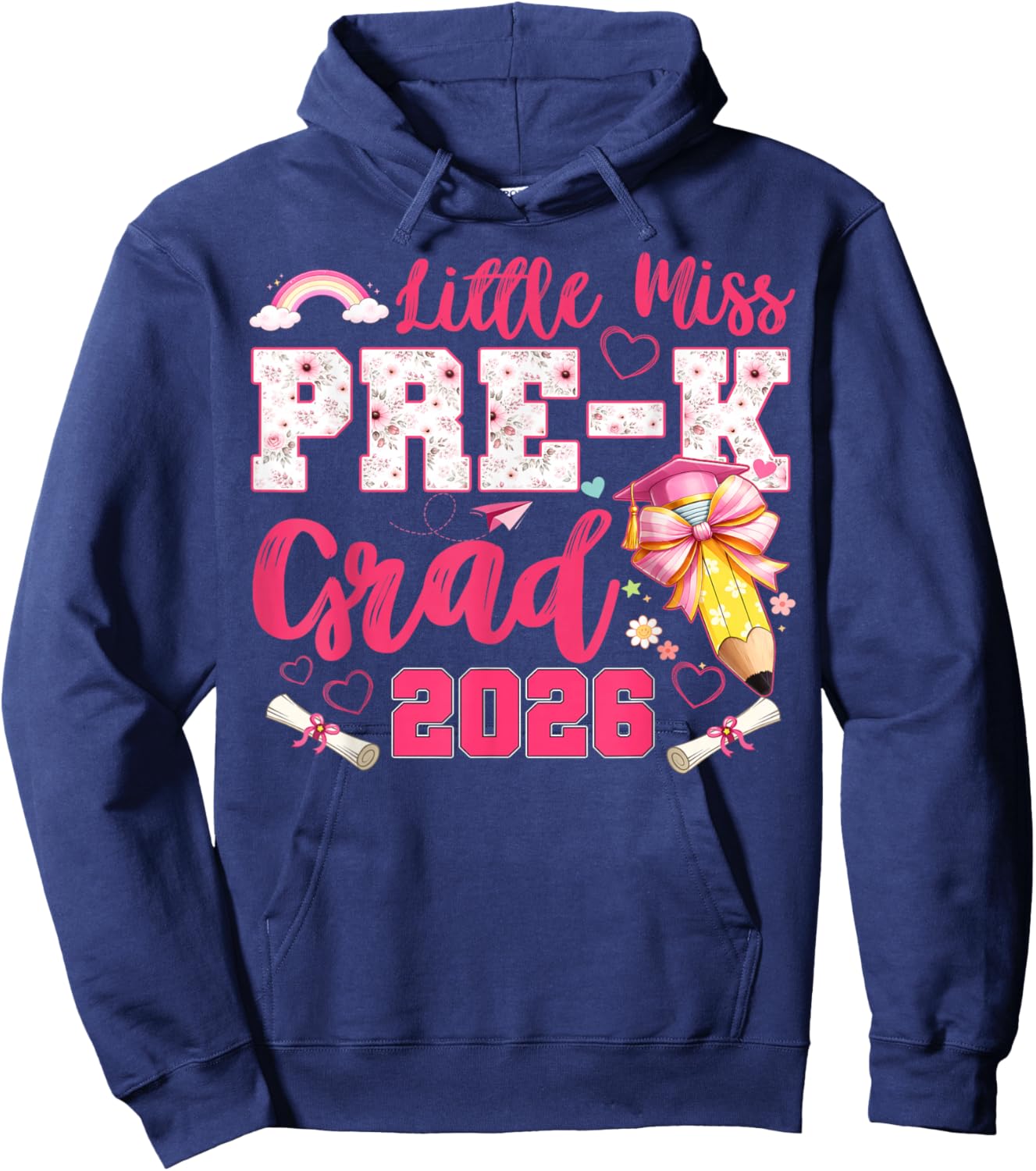 Little Miss Pre-K Grad 2026 Coquette Preschool Graduation Hoodie - Hoodie | Navy