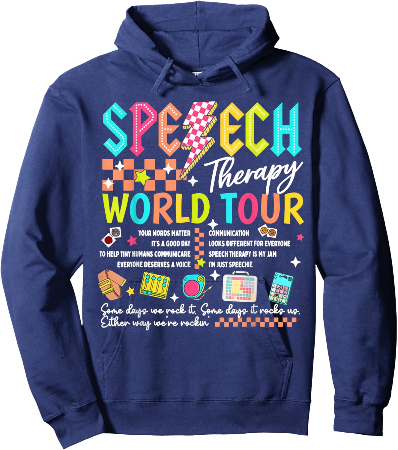 Speech Therapy World Tour Retro Lightning SLP Pathologist Hoodie - Hoodie | Navy