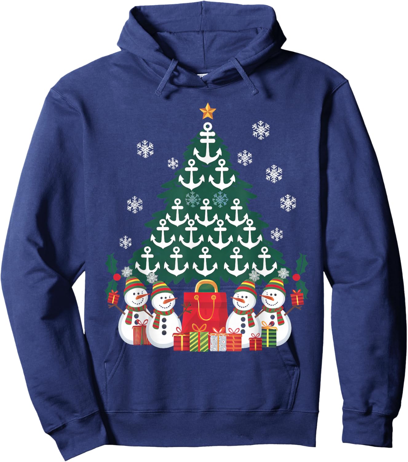 Santa Anchors Xmas Lights As Christmas Tree Cruise Ship Boat Hoodie - Hoodie | Navy