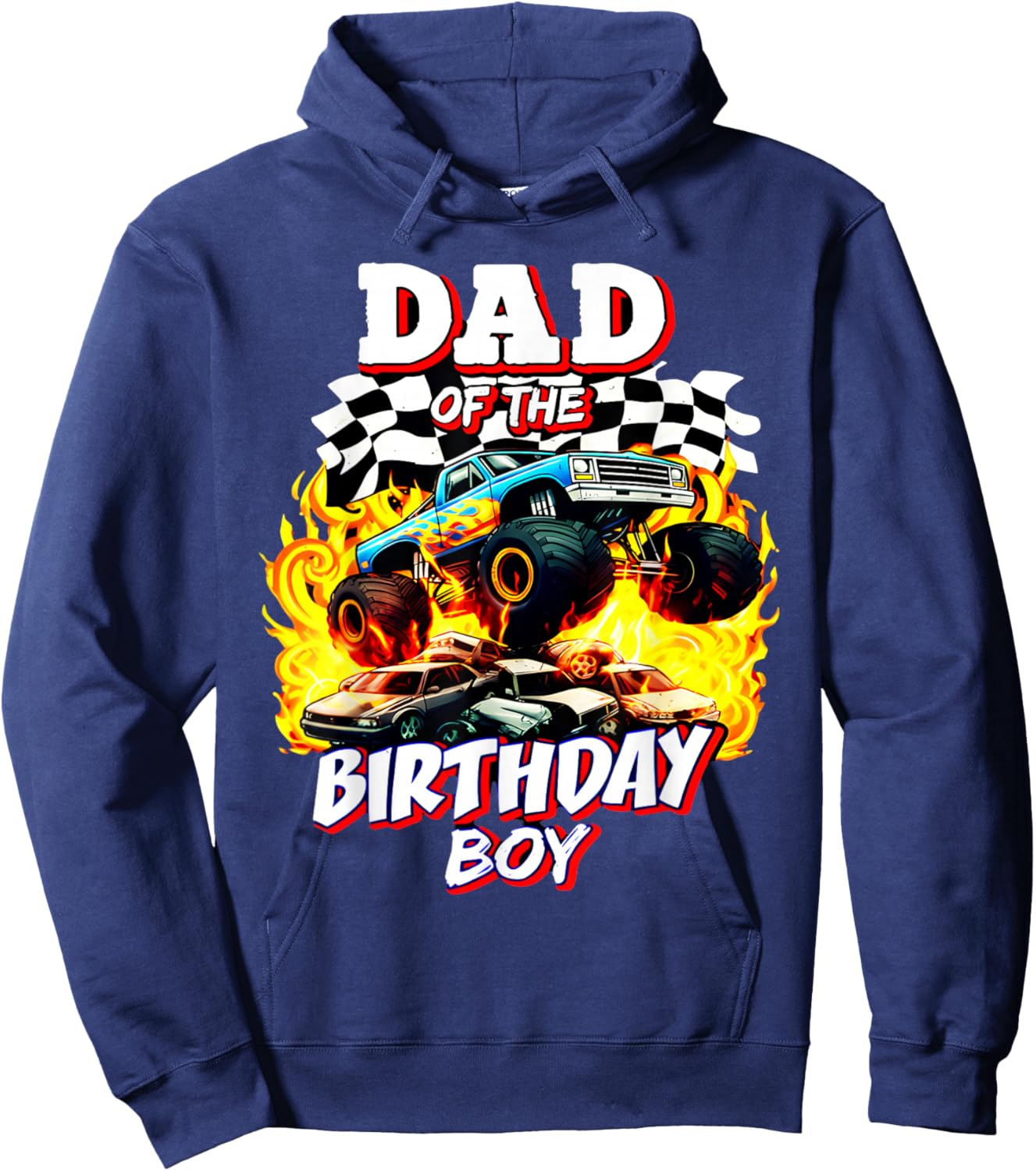 Dad of The Birthday Boy Monster Truck Birthday Hoodie - Hoodie | Navy