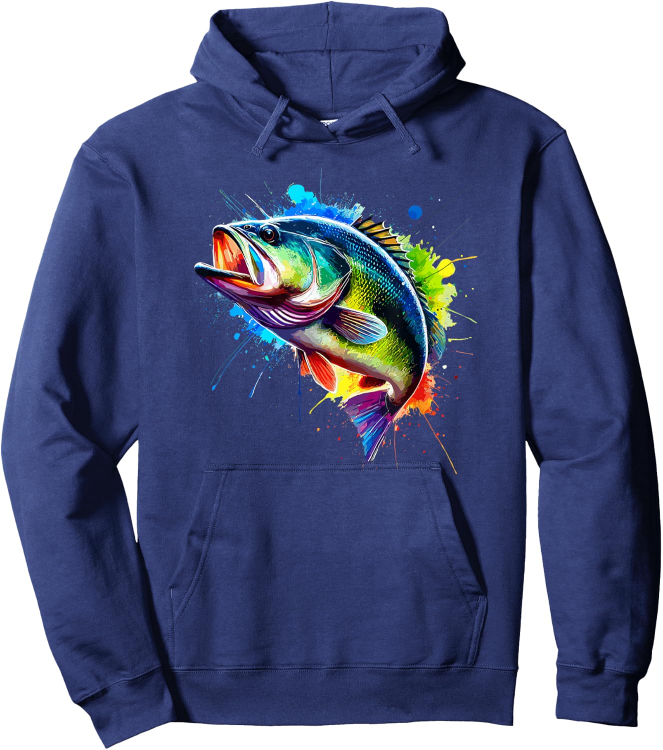 Colorful Splash Art Bass Fish Hoodie - Hoodie | Navy