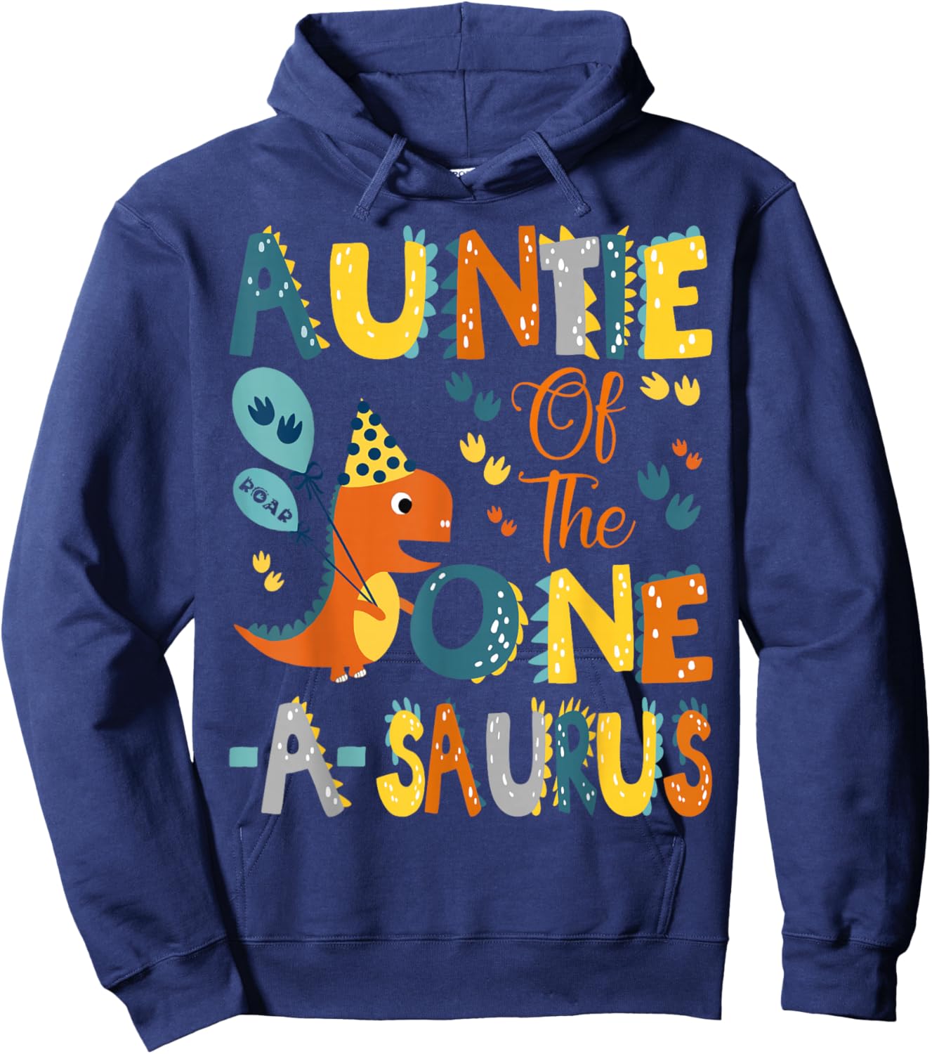 Dinosaur T-Rex 1St Birthday Matching Family Auntie Of The One-A-Saurus 1St Birthday Dinosaur Party -Kids Black Small Classic Fit Modern U-Neck Short Sleeve Hoodie - Hoodie | Navy