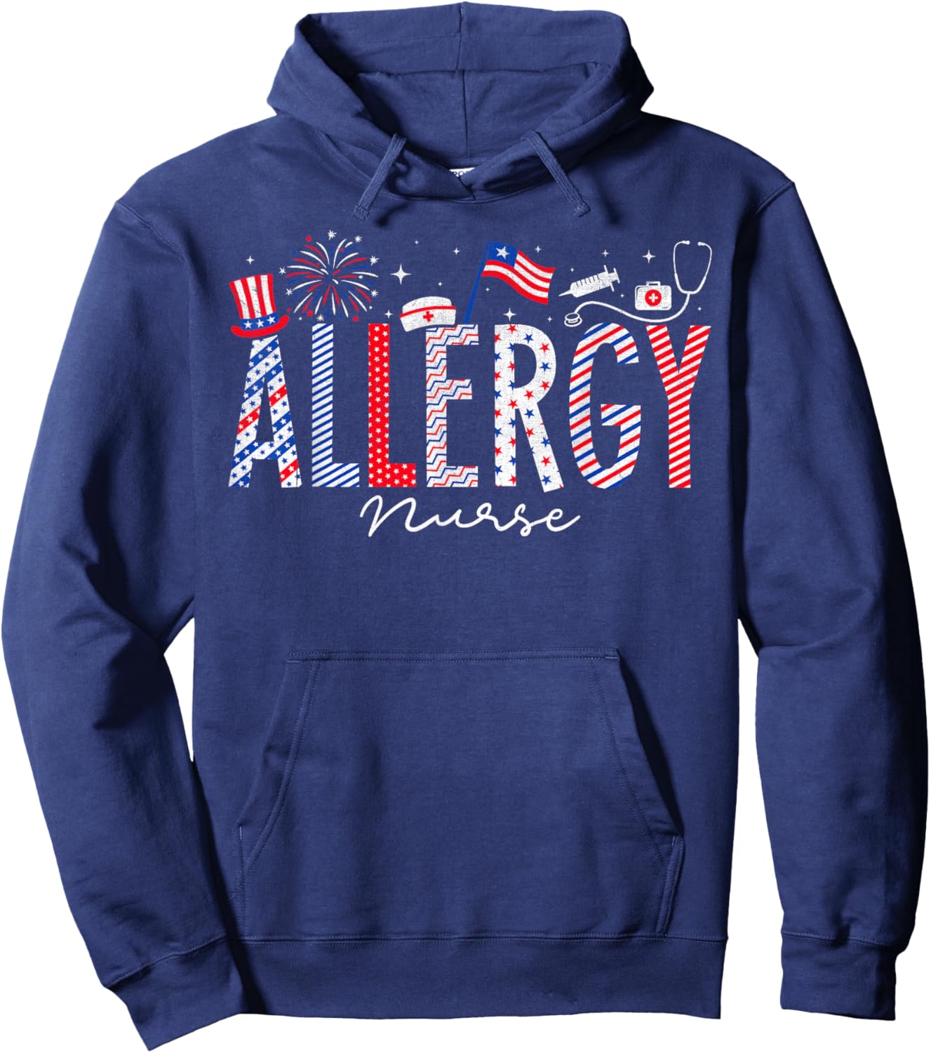 4th Of July Allergy Nurse Scrub Tops Patriotic Nurses Men Hoodie - Hoodie | Navy