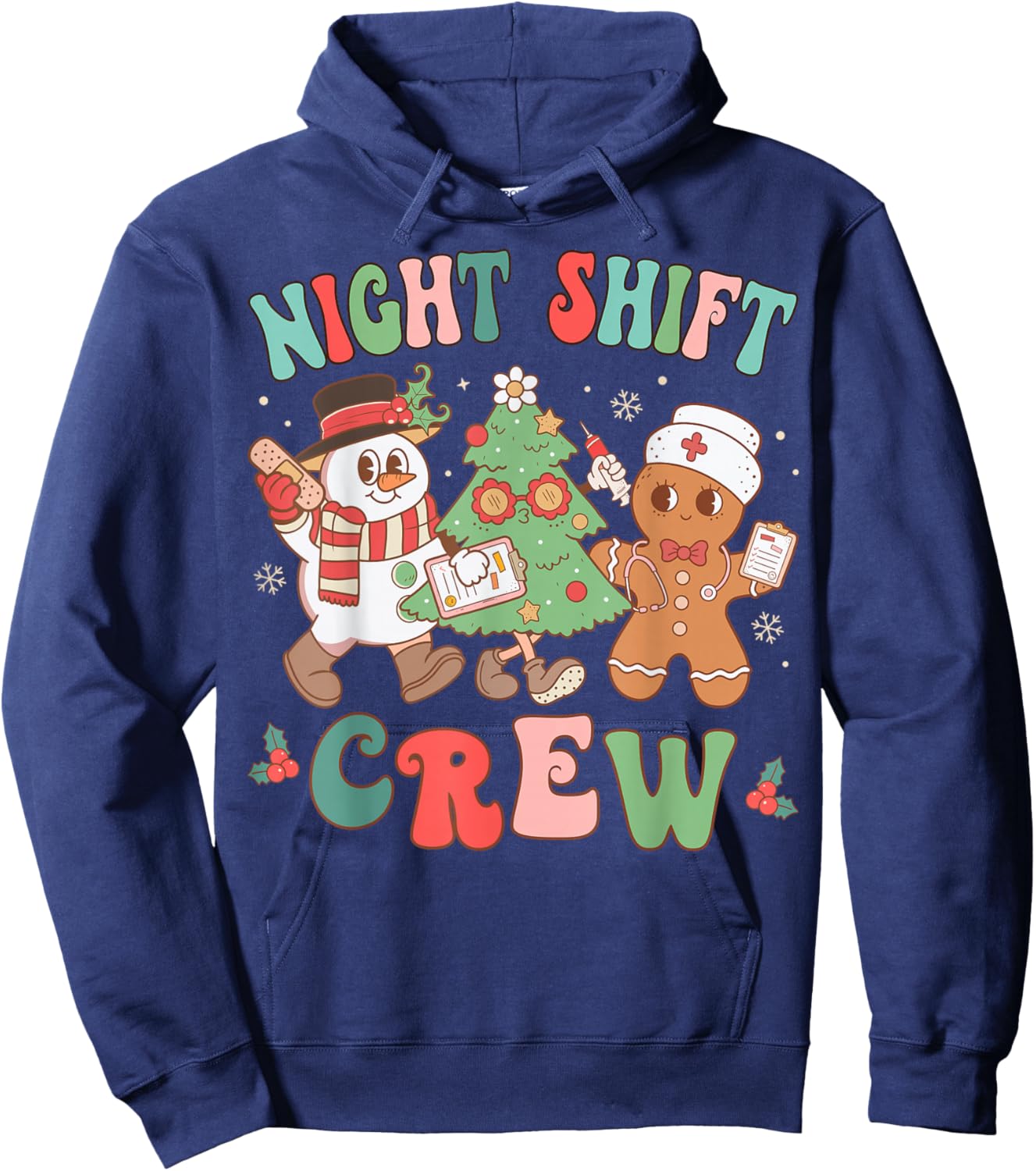 Retro Night Shift Nurse Crew Christmas Night Shift Nursing Hoodie - Hoodie | Navy