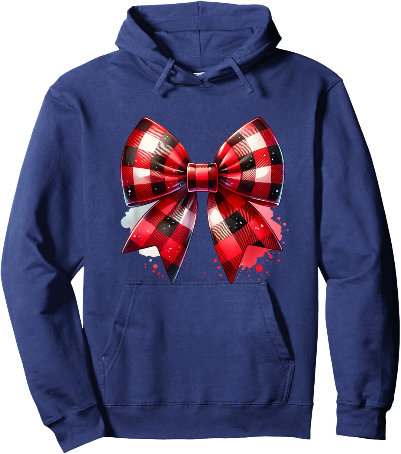 Coquette Bow Christmas Red Buffalo Plaid Xmas Hoodie - Hoodie | Navy