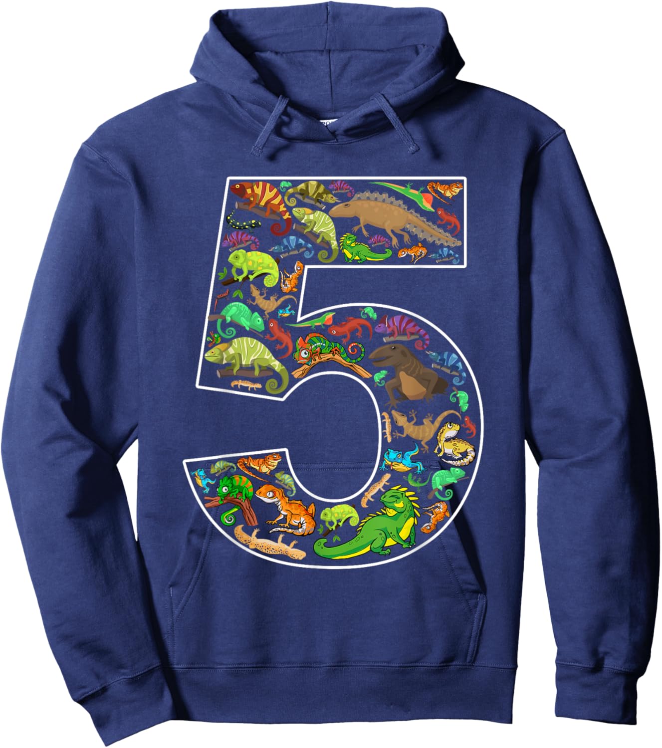 5th Birthday Reptile Theme 5 Year Old Birthday Boy Girl Hoodie - Hoodie | Navy