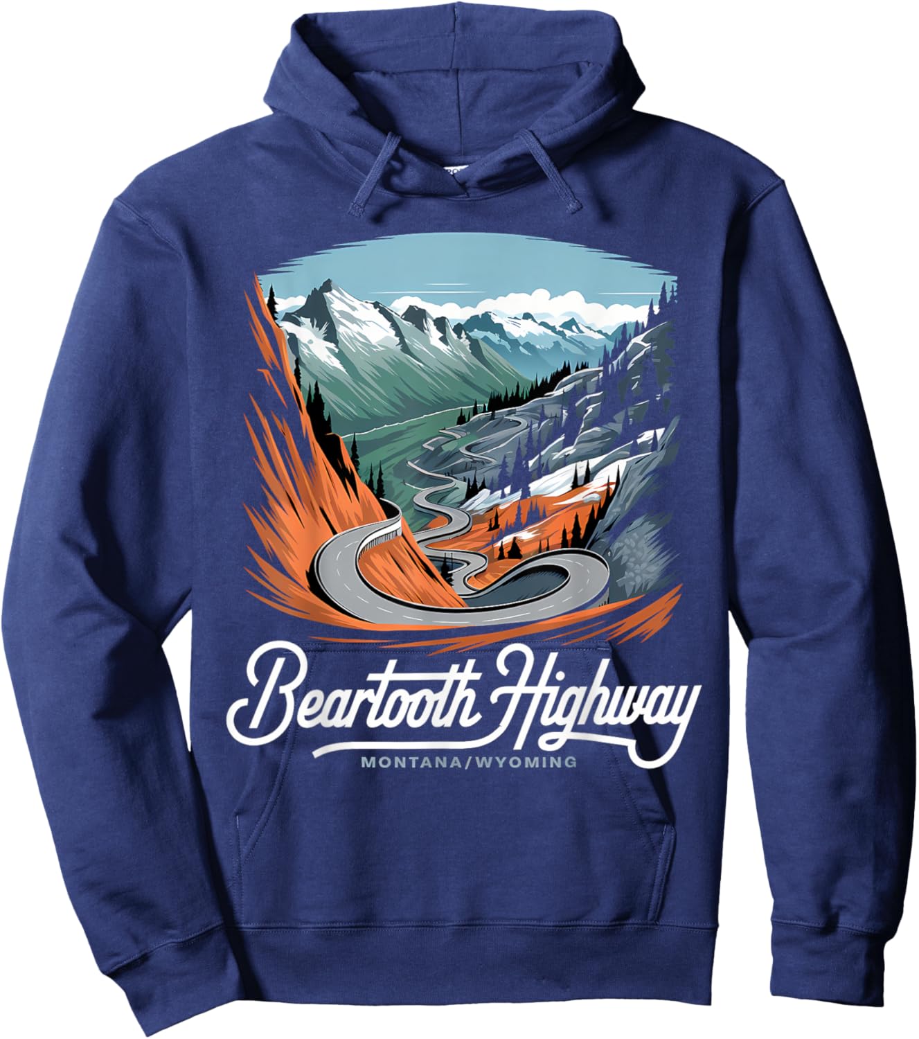 Beartooth Highway Montana Wyoming Mountains Winding Road Hoodie - Hoodie | Navy