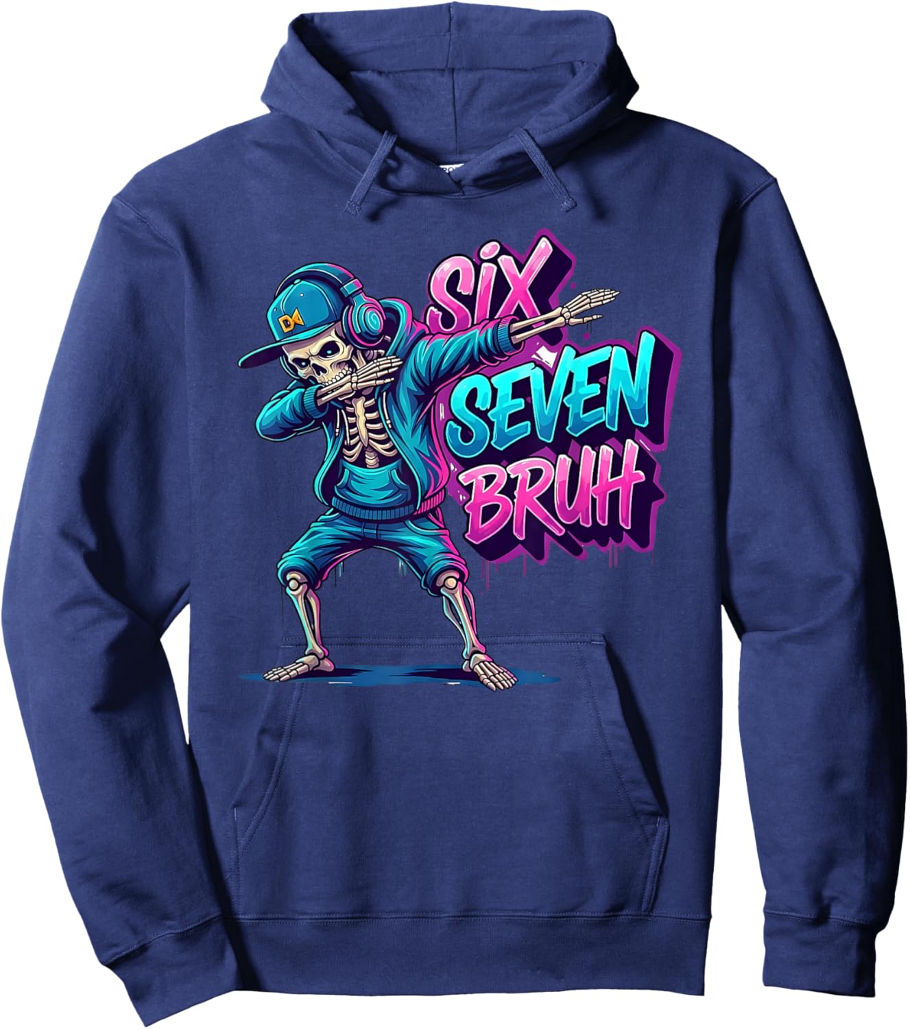 67 Funny Kids Meme Gen Alpha 6 7 Skeleton Six Seven Bruh Hoodie - Hoodie | Navy