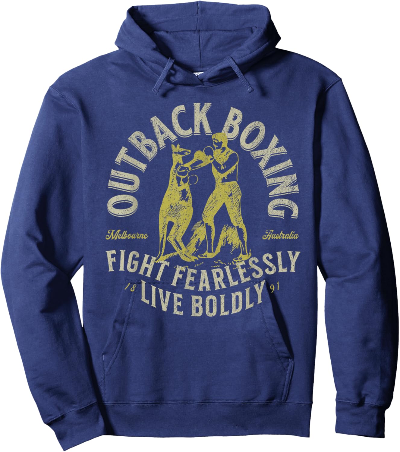 Outback Boxing Man vs Kangaroo Melbourne Australia 1891 Hoodie - Hoodie | Navy