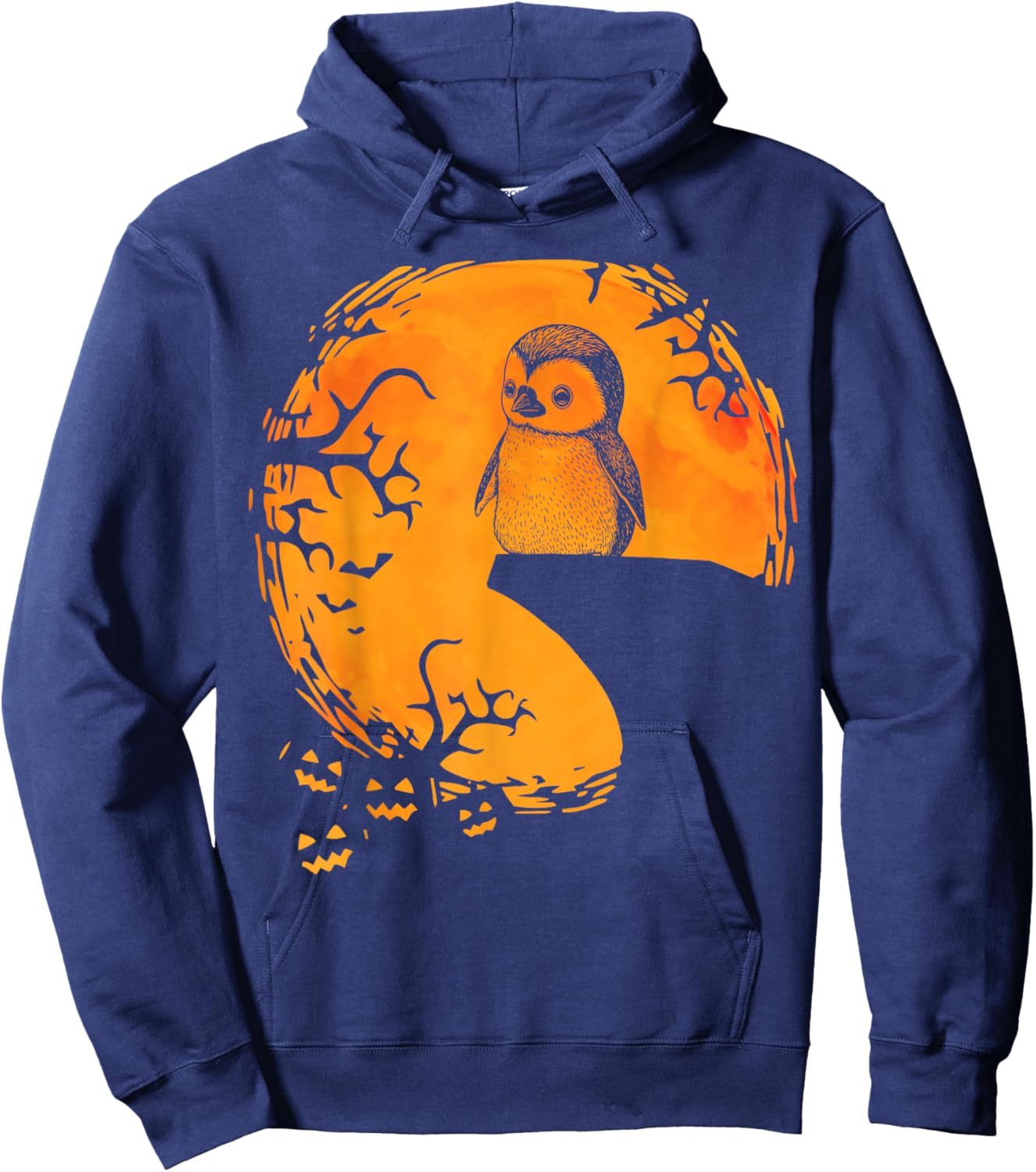 Funny Penguin Halloween Moon Silhouette Spooky Penguin Lover Hoodie - Hoodie | Navy