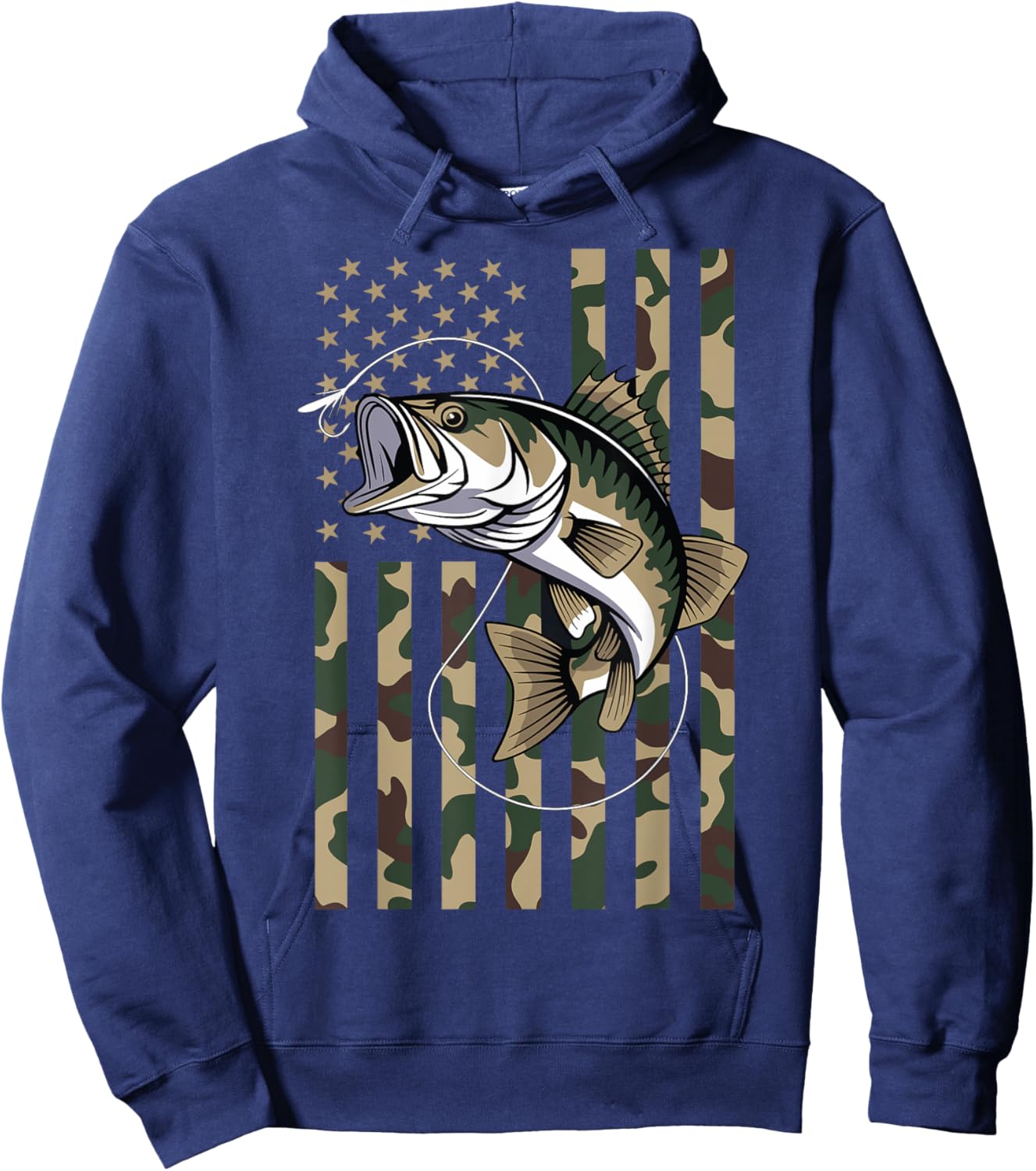 Camo US Flag Bass Fish Fishing Patriotic Men Women Hoodie - Hoodie | Navy