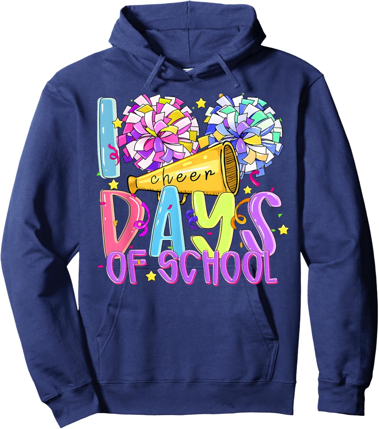 Colorful 100 Days of School Cheer Cheerleading Girl Women Hoodie - Hoodie | Navy