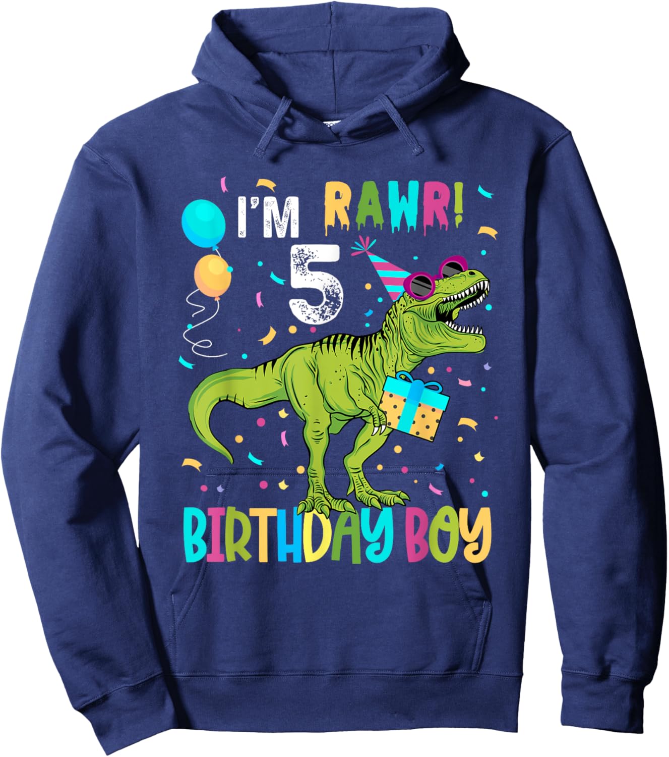 Birthday Boy 5 Years Old 5th Cute Rex Family Dinosaur Squad Hoodie - Hoodie | Navy