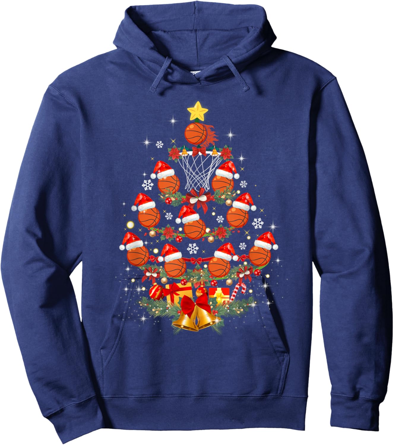 Basketball Christmas Tree Xmas Santa Sports Kids Hoodie - Hoodie | Navy