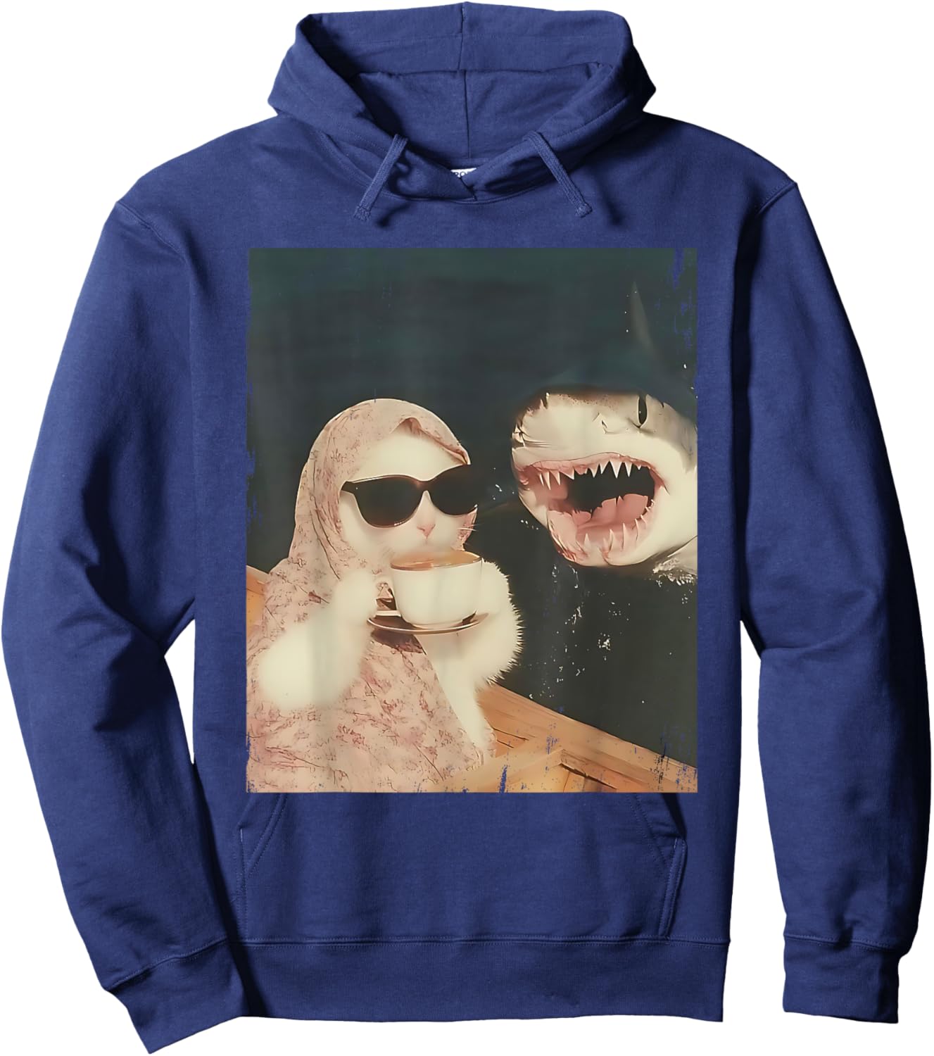 Funny Cat Shark Meme Cat Scarf Chilling Babushka Cat Women Hoodie - Hoodie | Navy