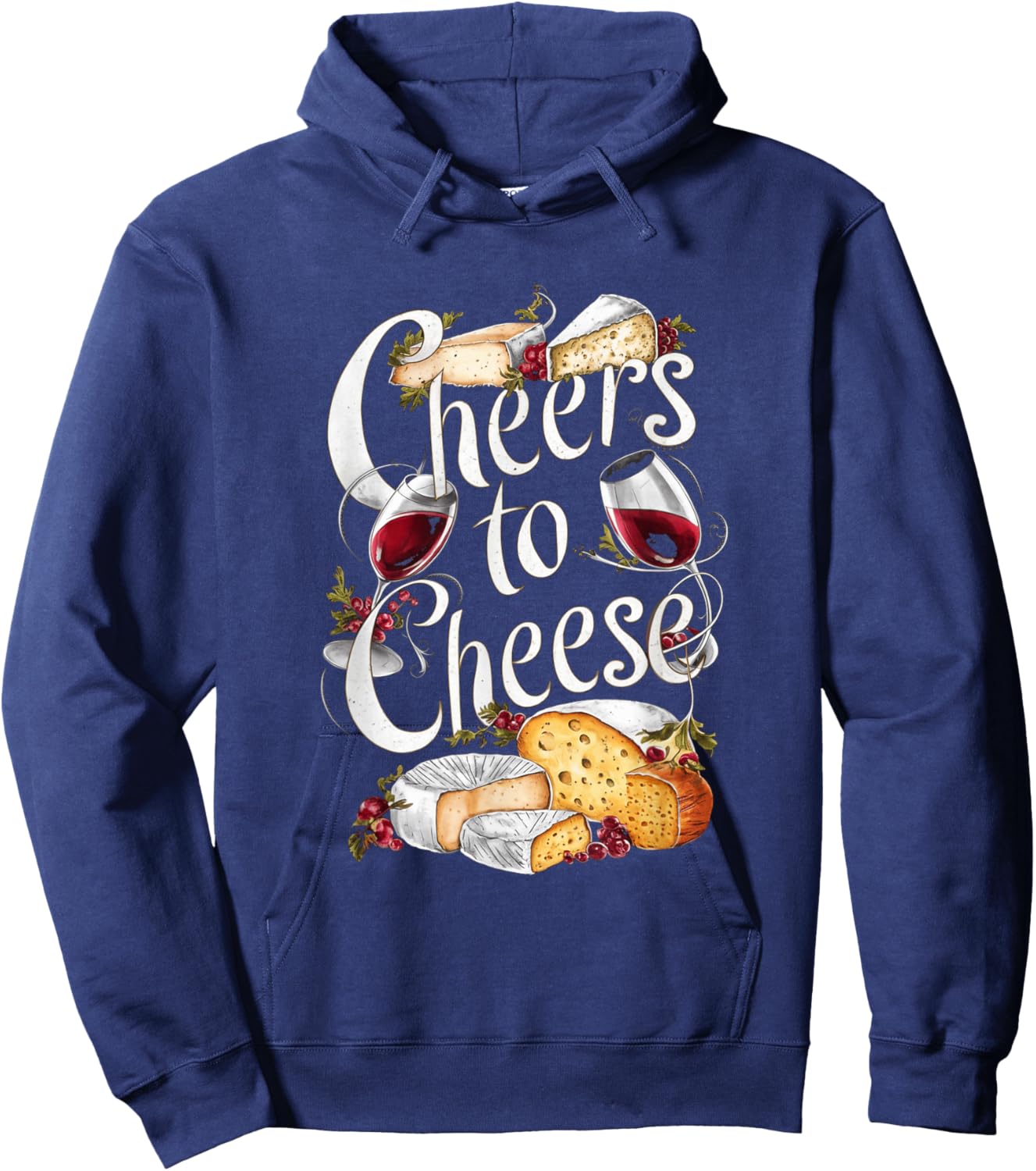 Cheers to Cheese Elegant Wine and Cheese Lover Hoodie - Hoodie | Navy