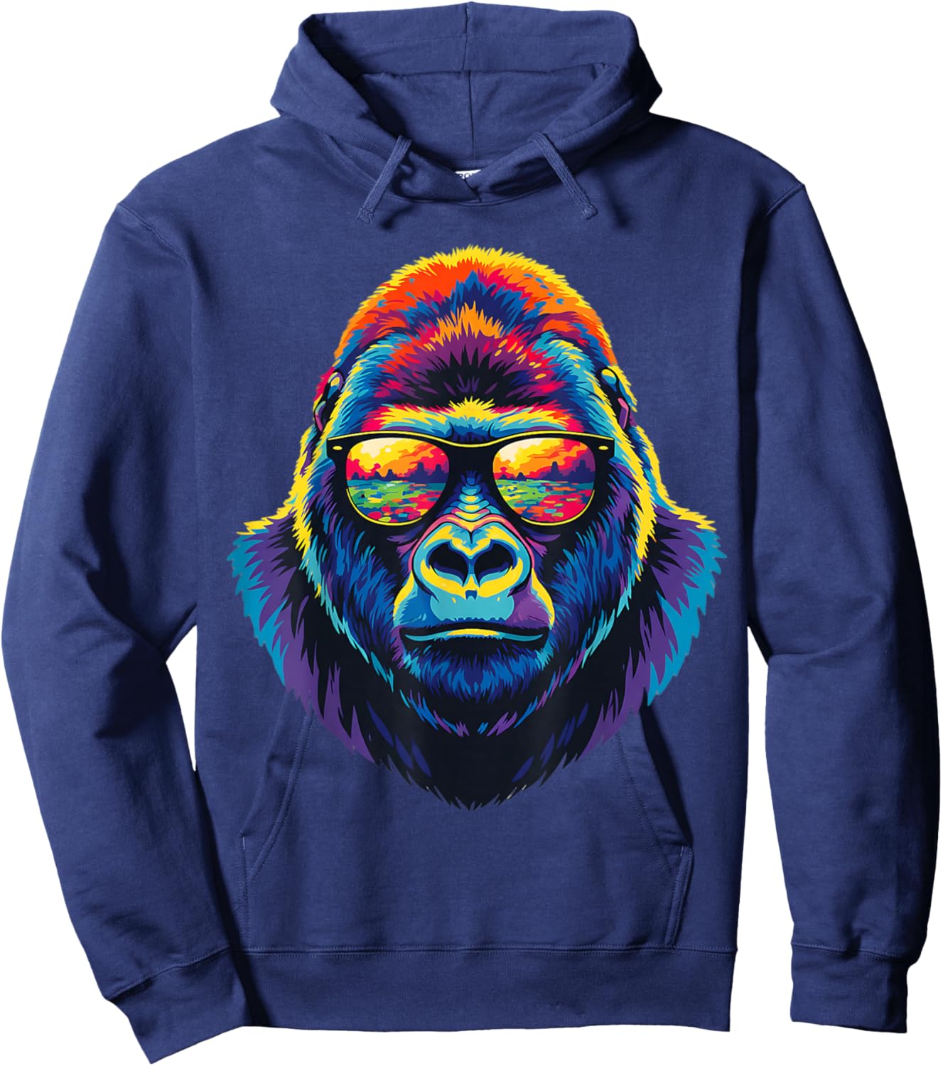 Colorful Gorilla Pop Sunglasses Sunset Reflection Wildlife Hoodie - Hoodie | Navy