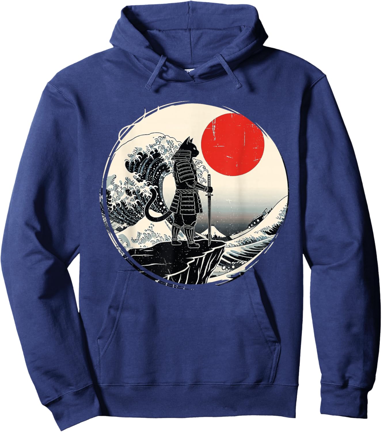 Samurai Cat Graphic Warrior Vintage Art Japanese Anime Hoodie - Hoodie | Navy