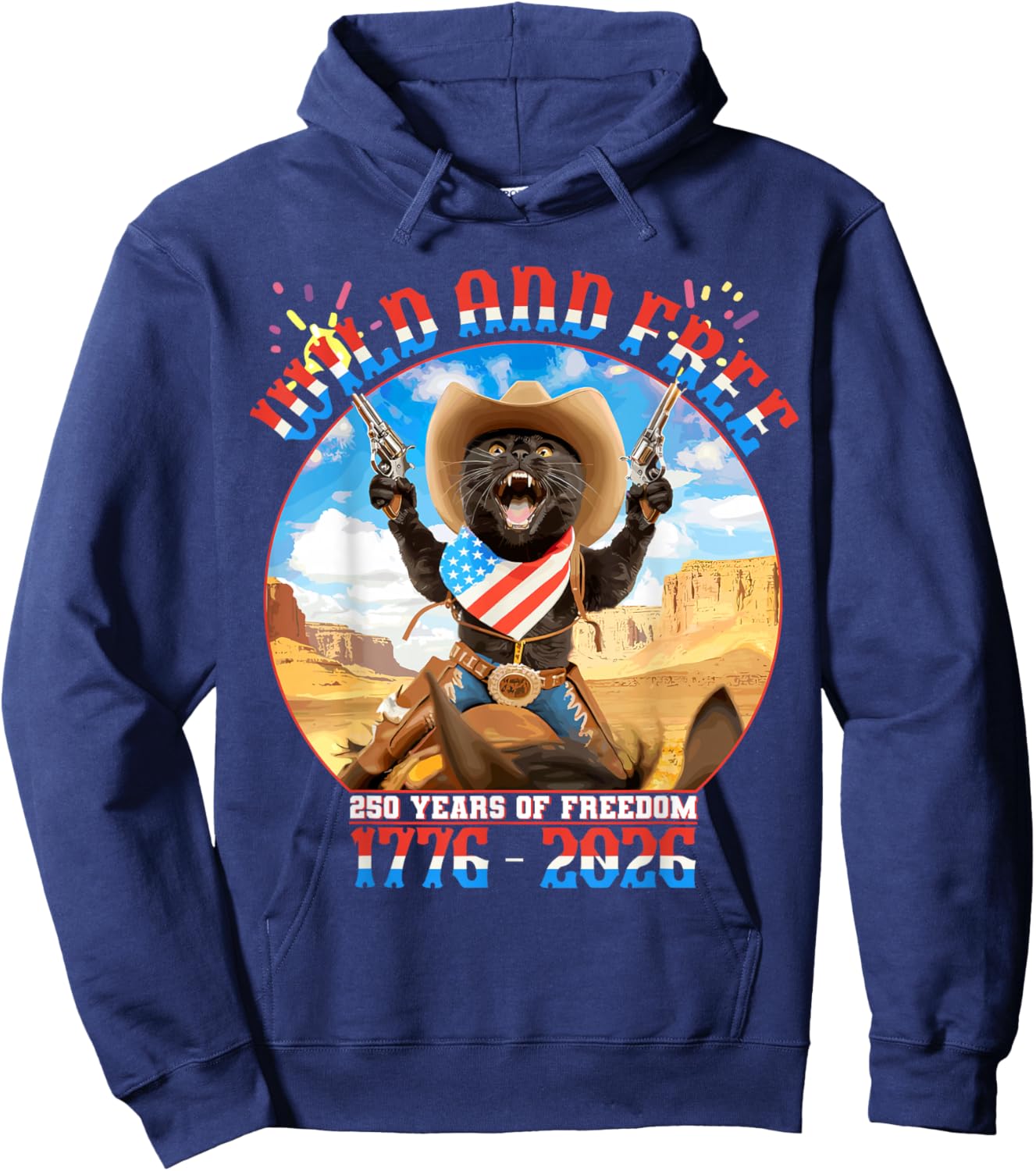 Patriotic Black Cat 250 Years of Freedom 1776 2026 Hoodie - Hoodie | Navy