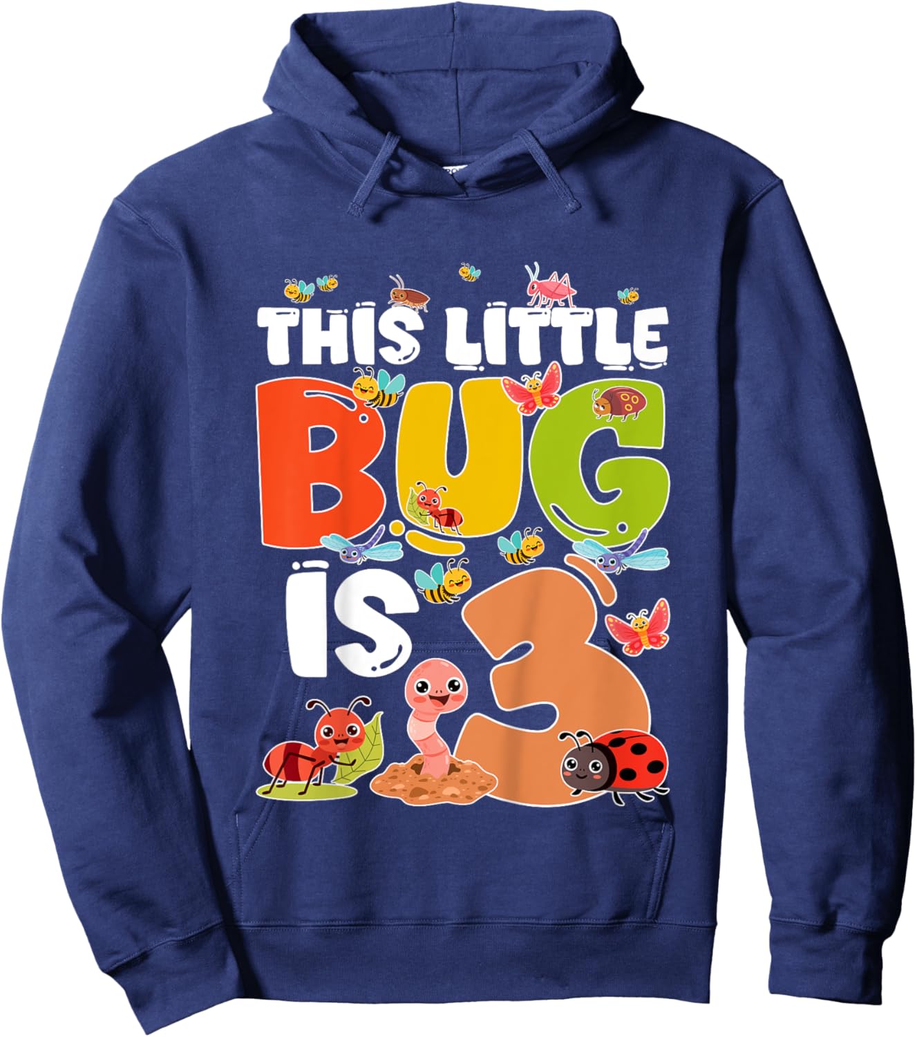 Kids 3rd Bug Birthday Three Year Old Bugs Birthday Insects Hoodie - Hoodie | Navy