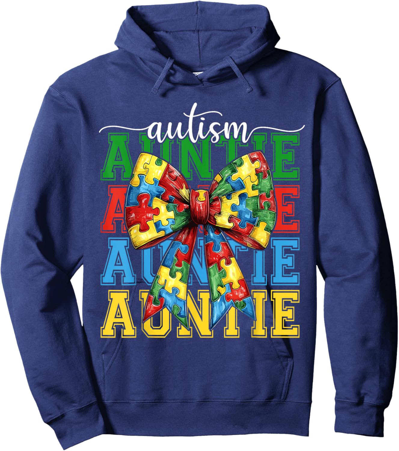 Autism Auntie Puzzle Coquette Bow Autism Awareness Aunt Hoodie - Hoodie | Navy