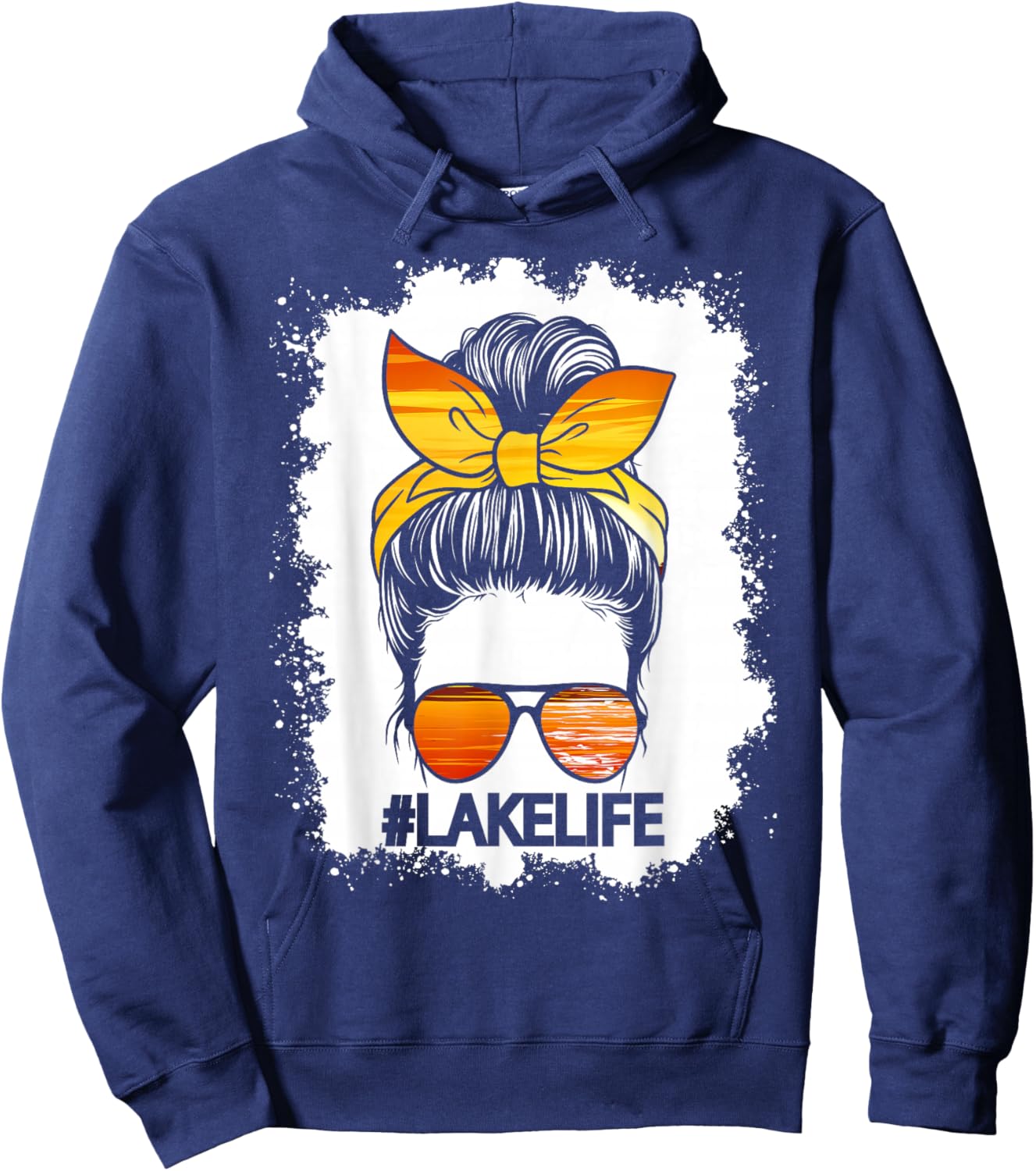 Lake Life Messy Bun Hair Girl Retro Lake Summer Hoodie - Hoodie | Navy