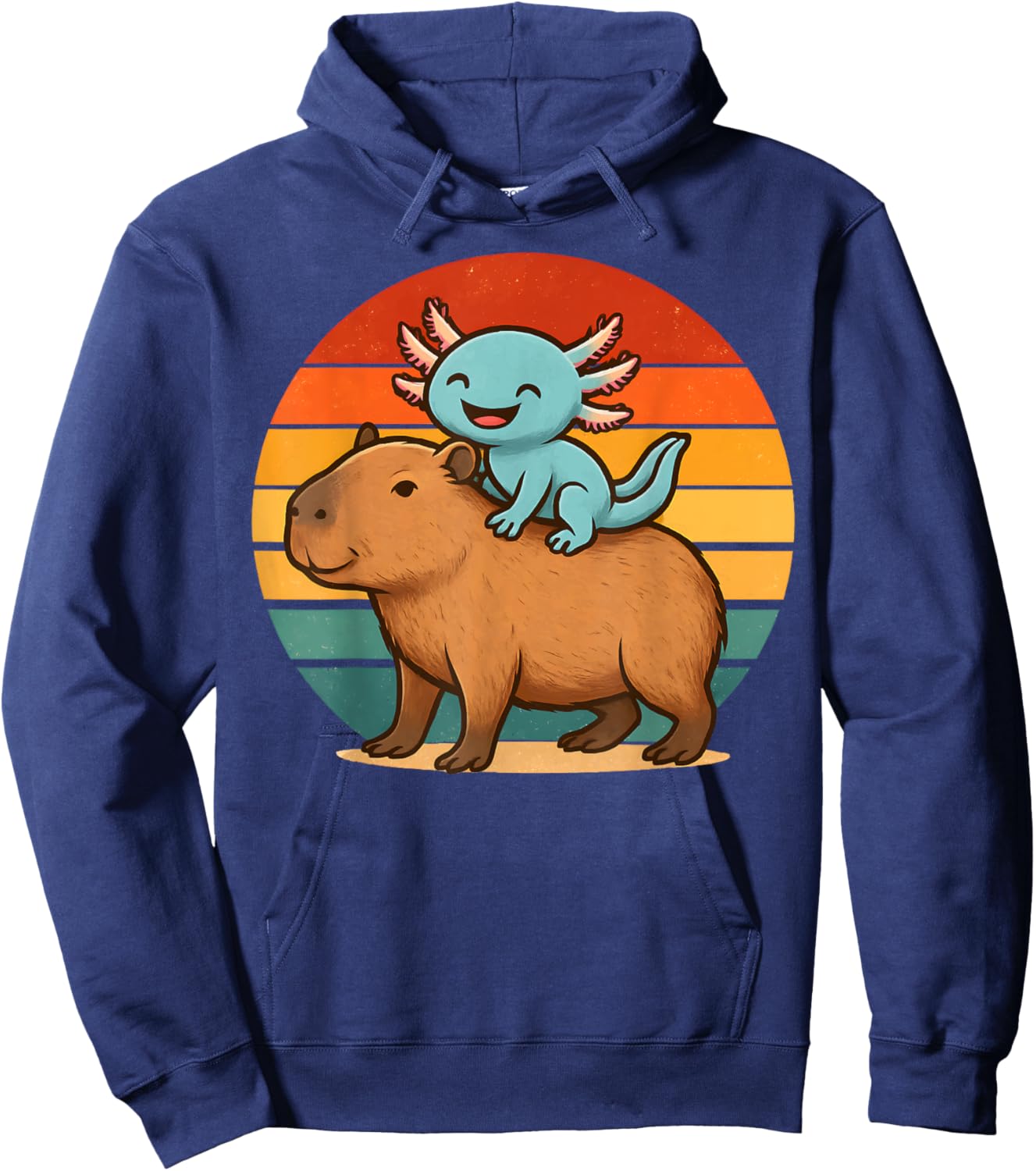 Funny Axolotl and Capybara Lover Graphic Kawaii Kids Boys Hoodie - Hoodie | Navy