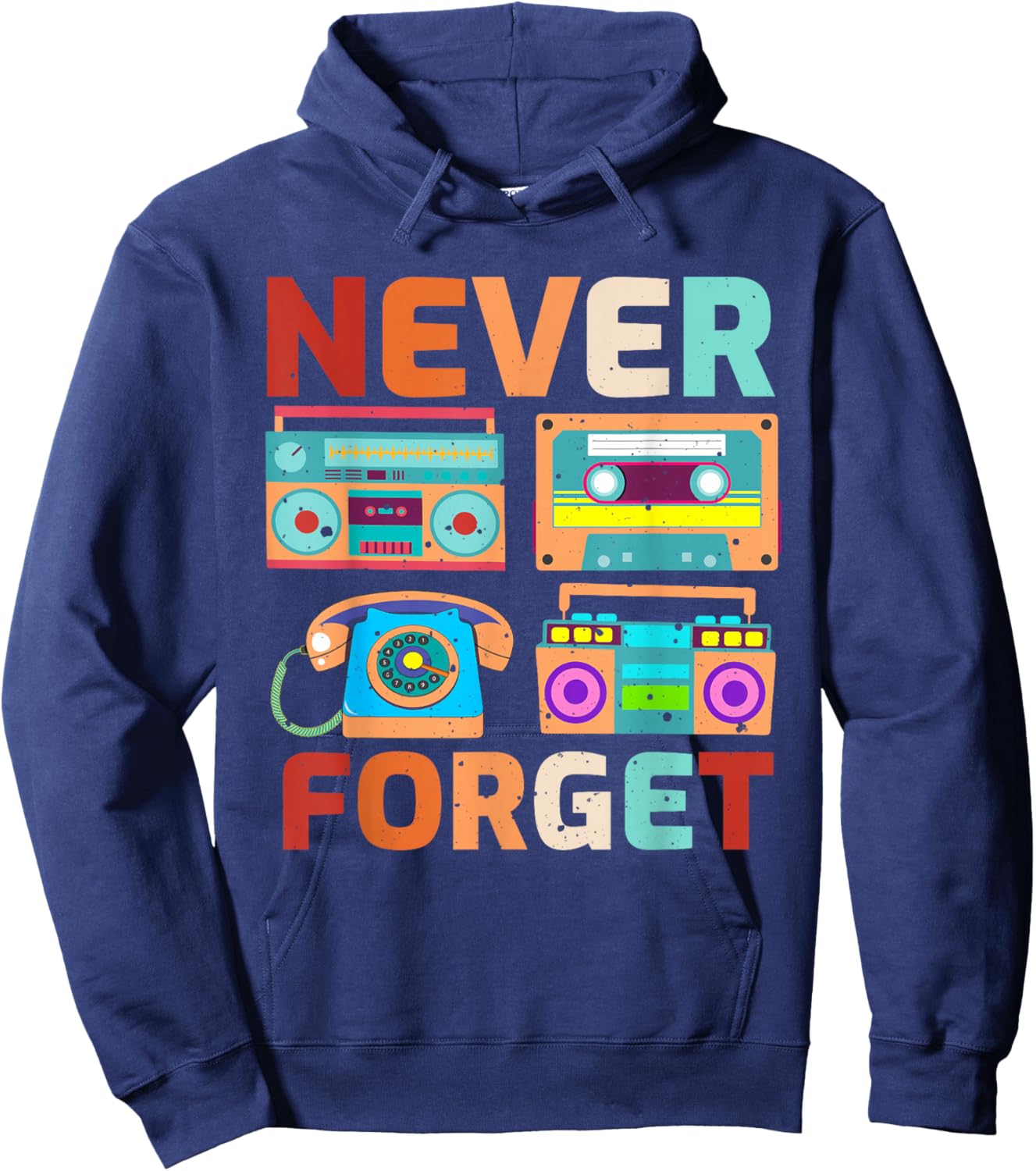 Never Forget 80's 90's Retro Cassette Tape Old-School Music Hoodie - Hoodie | Navy