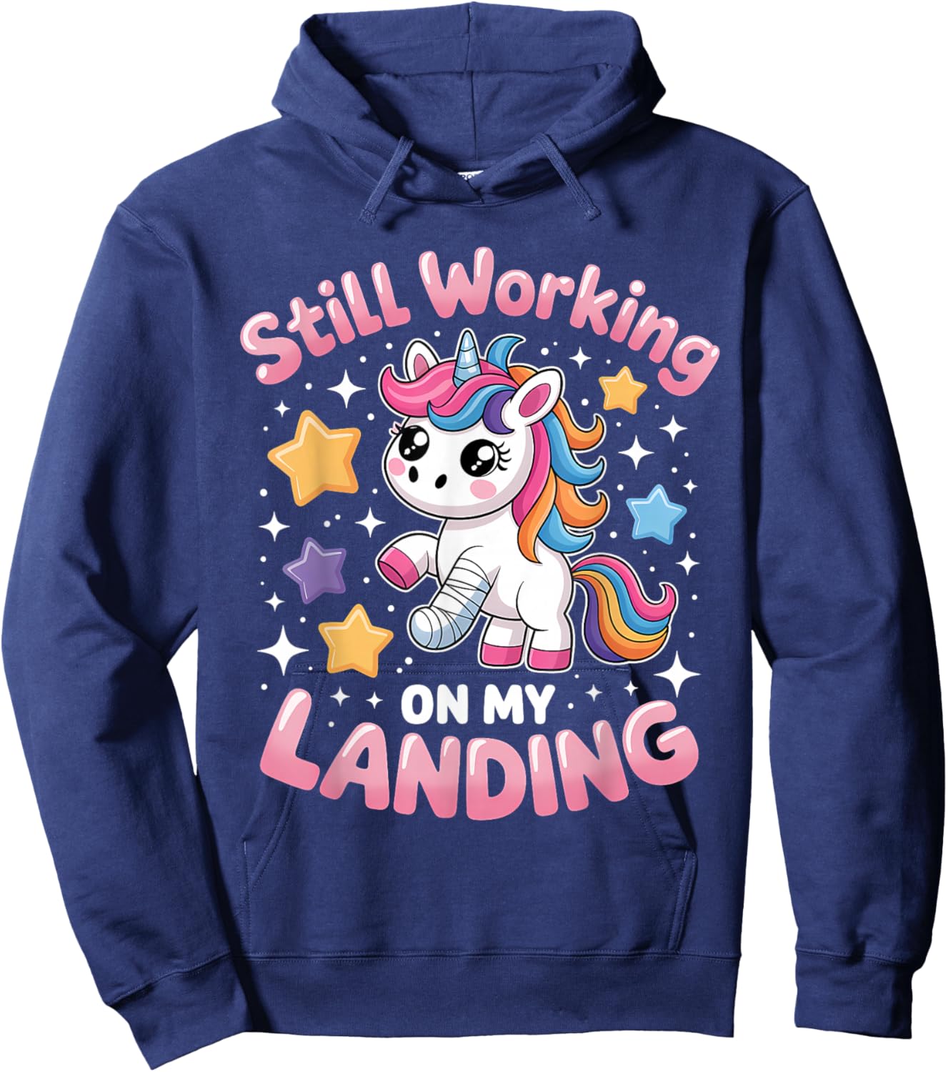 Still Working On My Landing Cute Unicorn Broken Arm Injury Hoodie - Hoodie | Navy