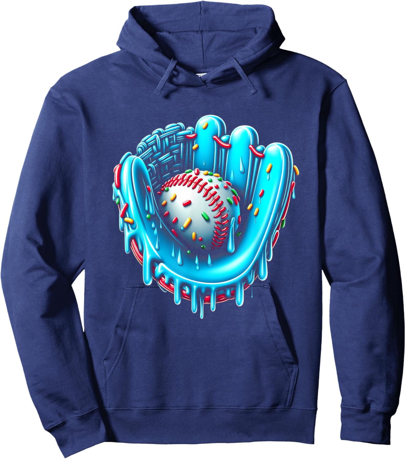 Ice Cream Drip Baseball Bat With SprinklesDrip Cone Glove Hoodie - Hoodie | Navy