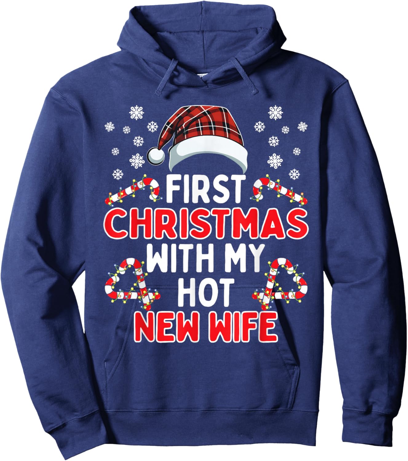 First Christmas With My Hot New Wife Funny Matching Couples Hoodie - Hoodie | Navy