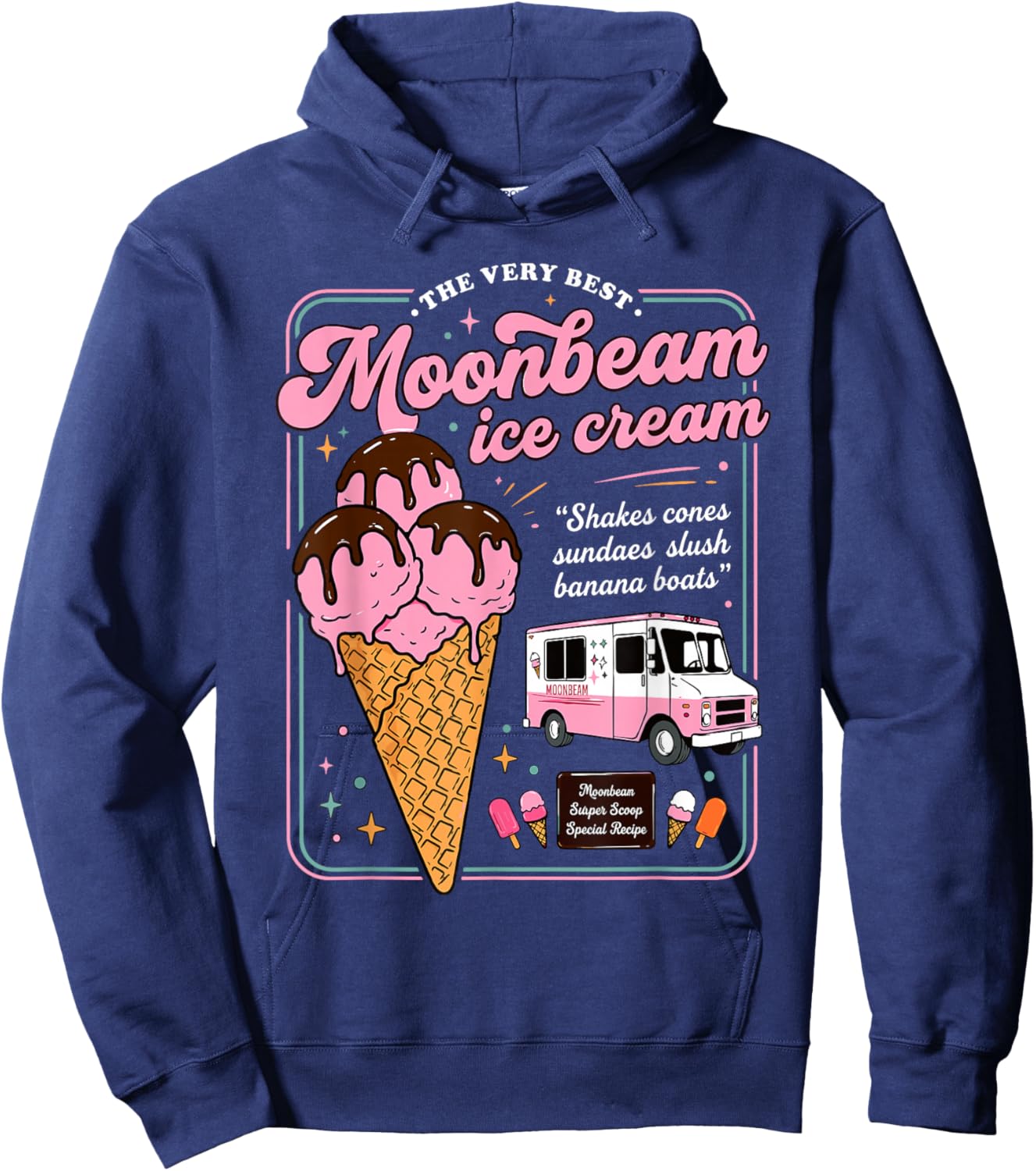 Vintage Moonbeam Ice Cream Truck Popsicle Lover Dessert Hoodie - Hoodie | Navy