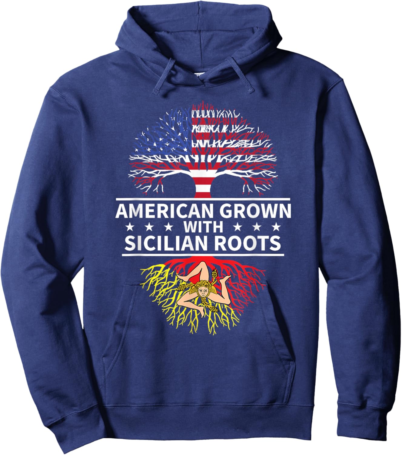 American Grown With Sicilian Roots Sicily Hoodie - Hoodie | Navy