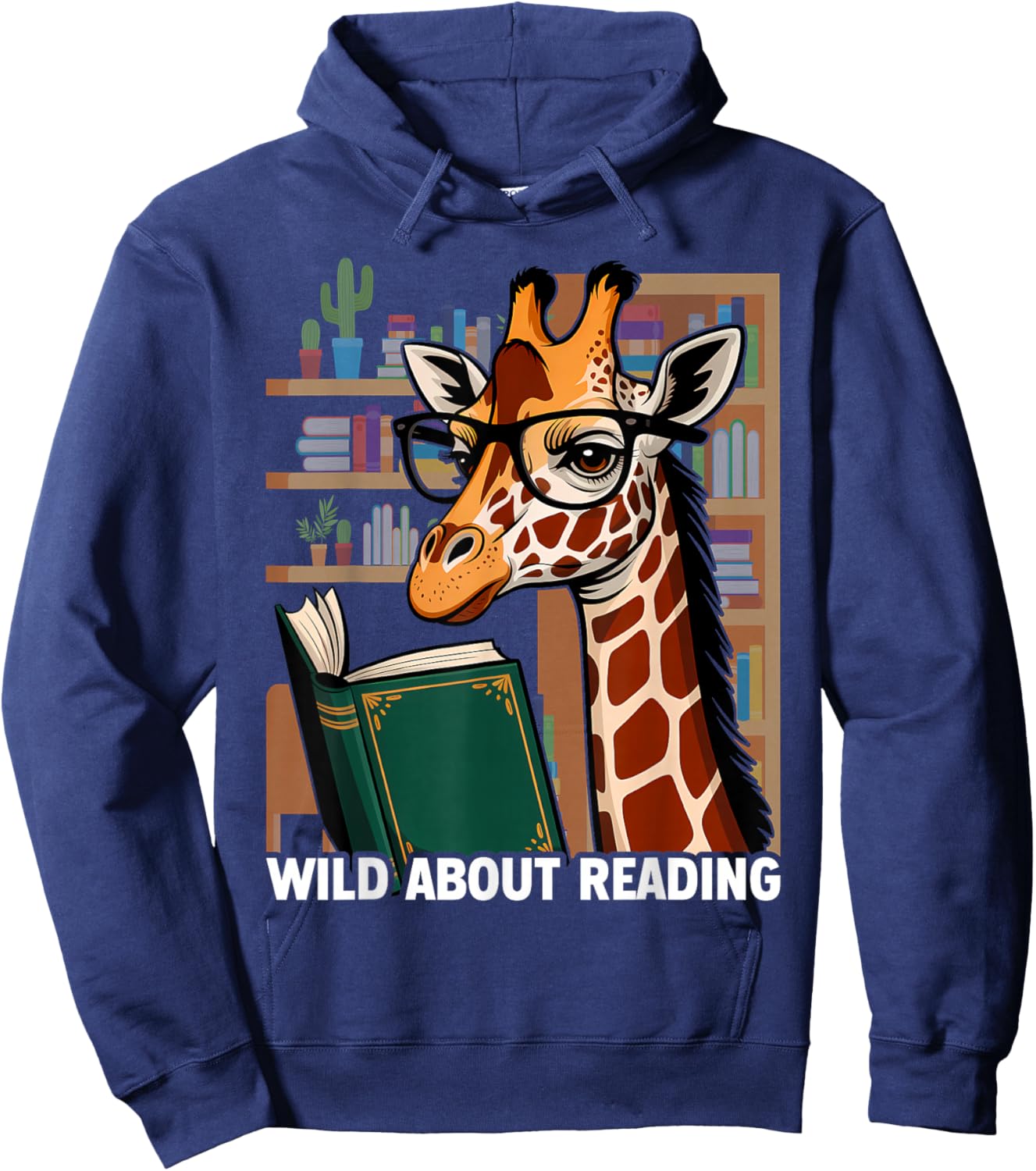 Giraffe Reading Book Eyeglasses Animals Teachers Zoo Hoodie - Hoodie | Navy