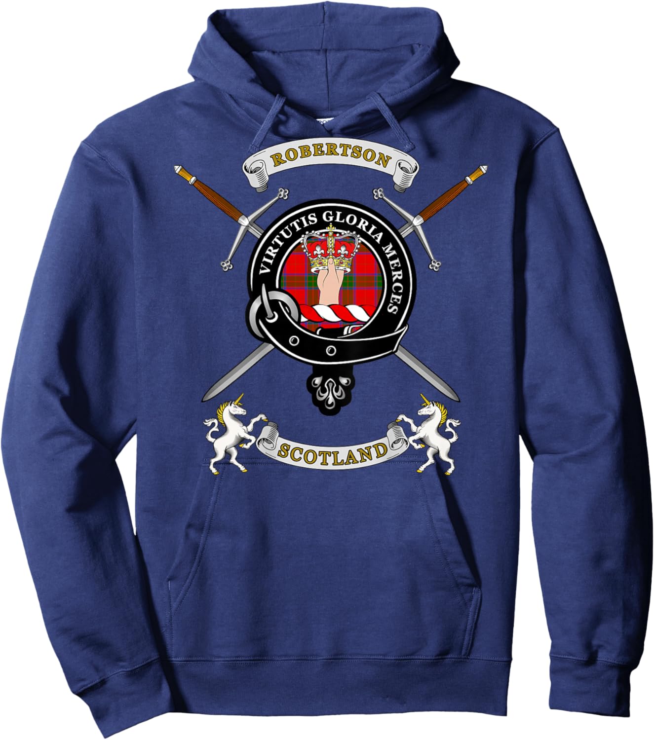 Robertson Scottish Clan Badge Tartan & Swords (Back) Hoodie - Hoodie | Navy