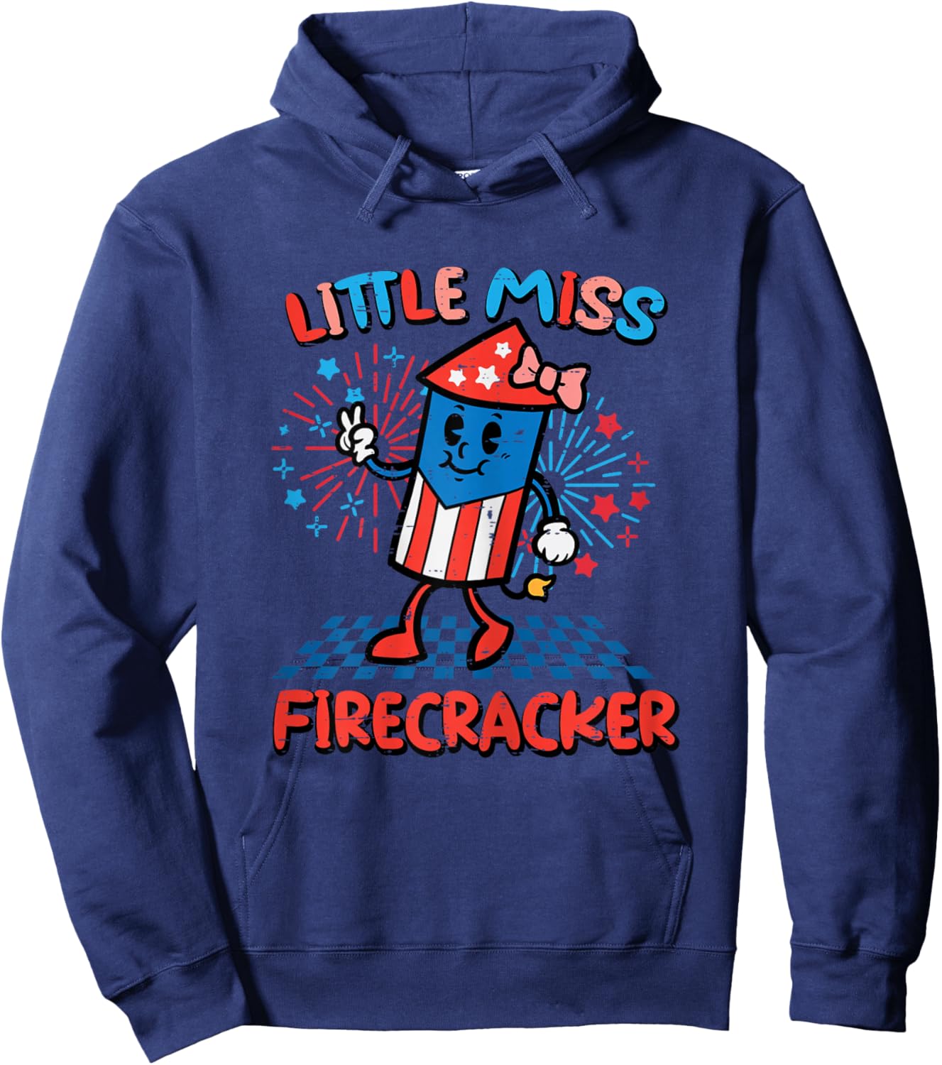 4th July Little Miss Firecracker Patriot Toddler Girls Kids Hoodie - Hoodie | Navy