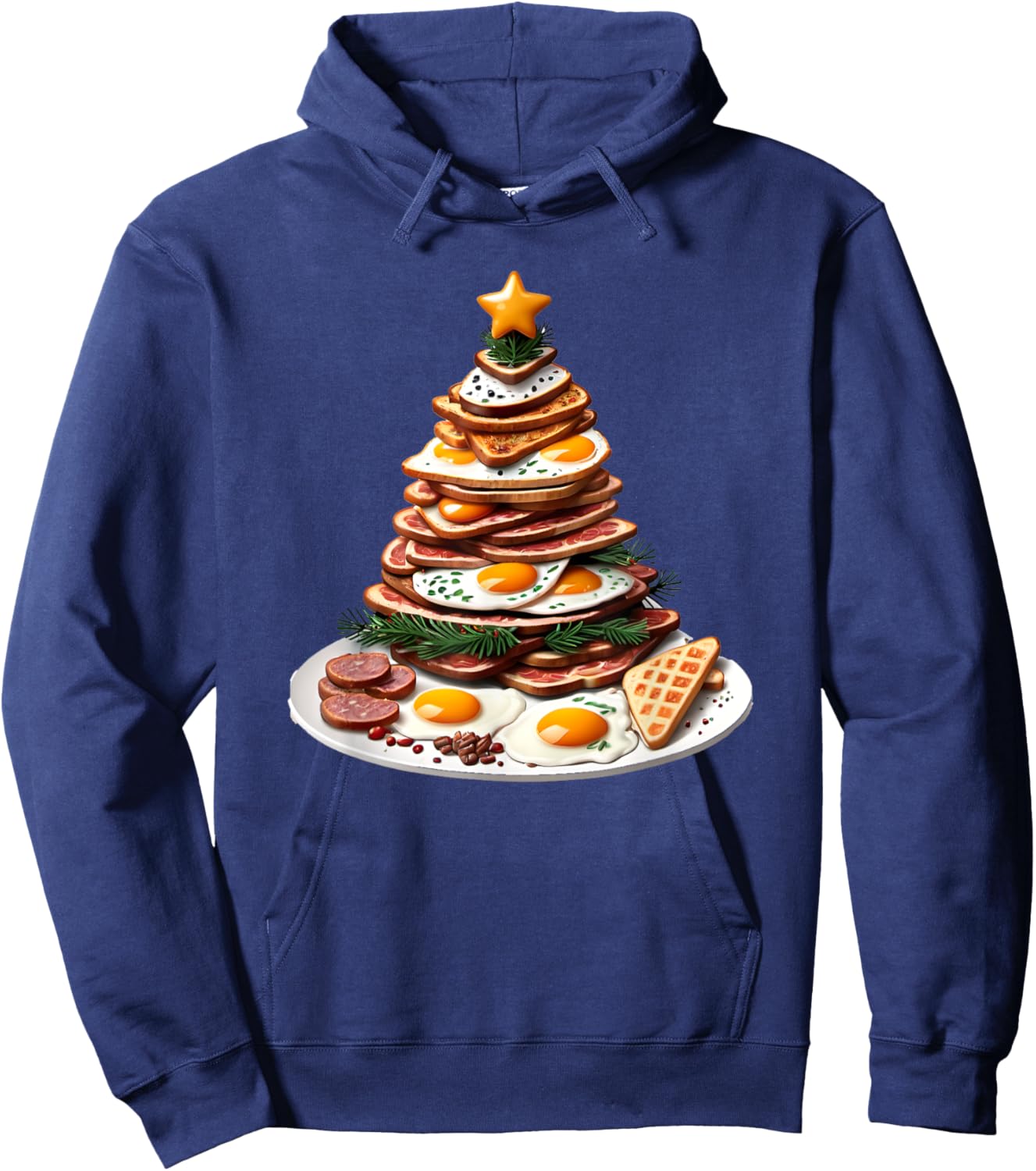 Traditional English Breakfast Christmas Tree Hoodie - Hoodie | Navy