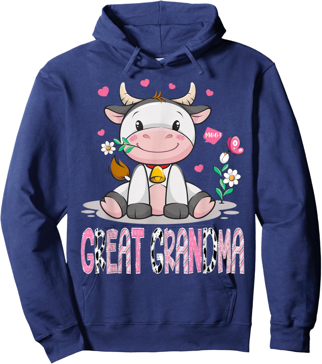 Great Grandma Cute Cow Moo Farmer Birthday Family Matching Hoodie - Hoodie | Navy