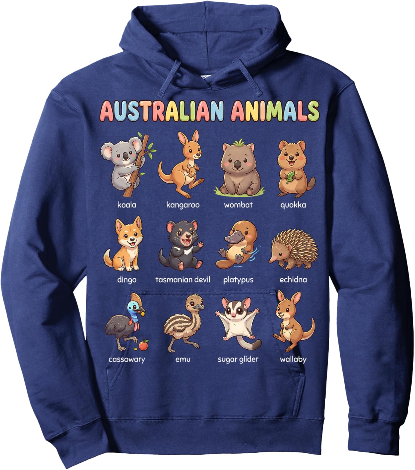Australian Animals for Kids Learning Chart Cute Aussie Hoodie - Hoodie | Navy