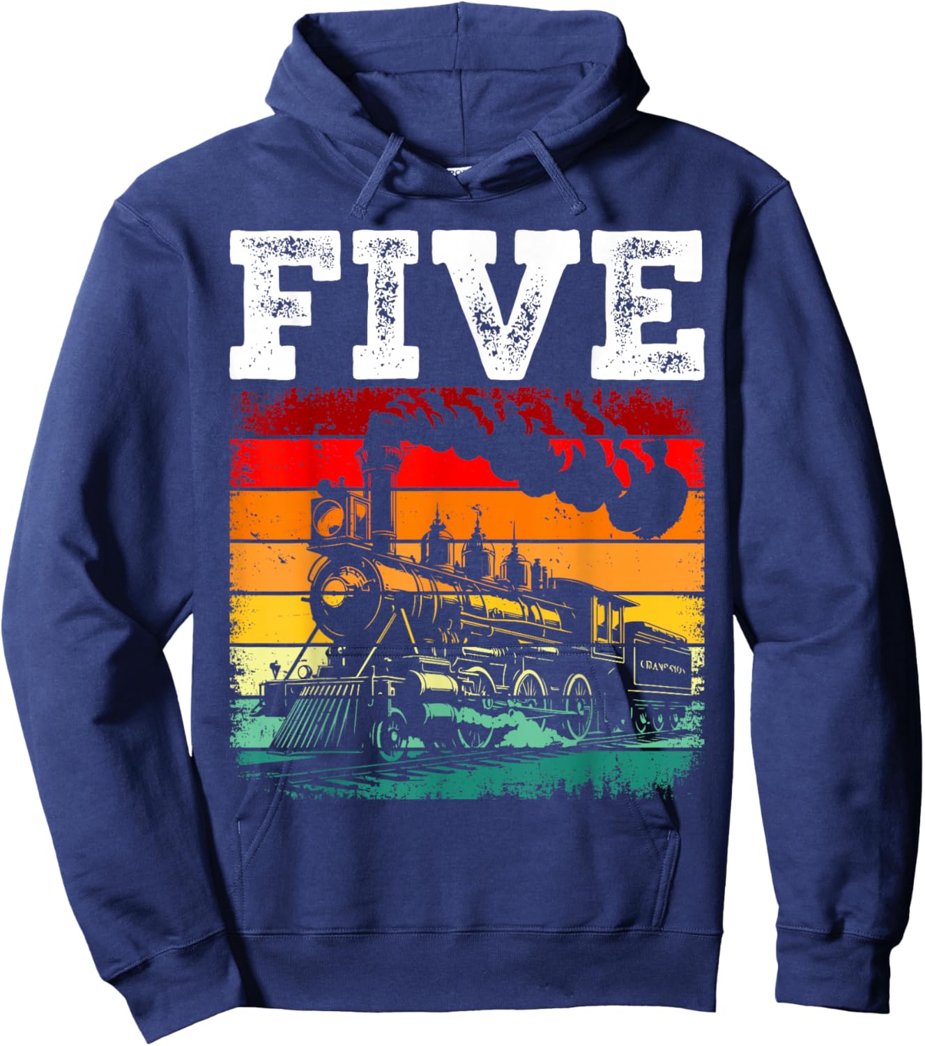 5 Year Old Boy Trains 5th Birthday Locomotive Train Hoodie - Hoodie | Navy