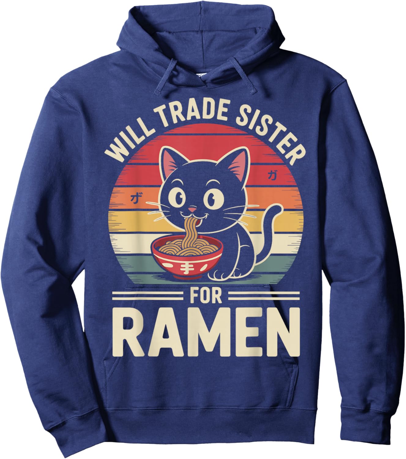 Funny Cat Ramen Trade Sister for Ramen Kawaii Anime Cat Hoodie - Hoodie | Navy