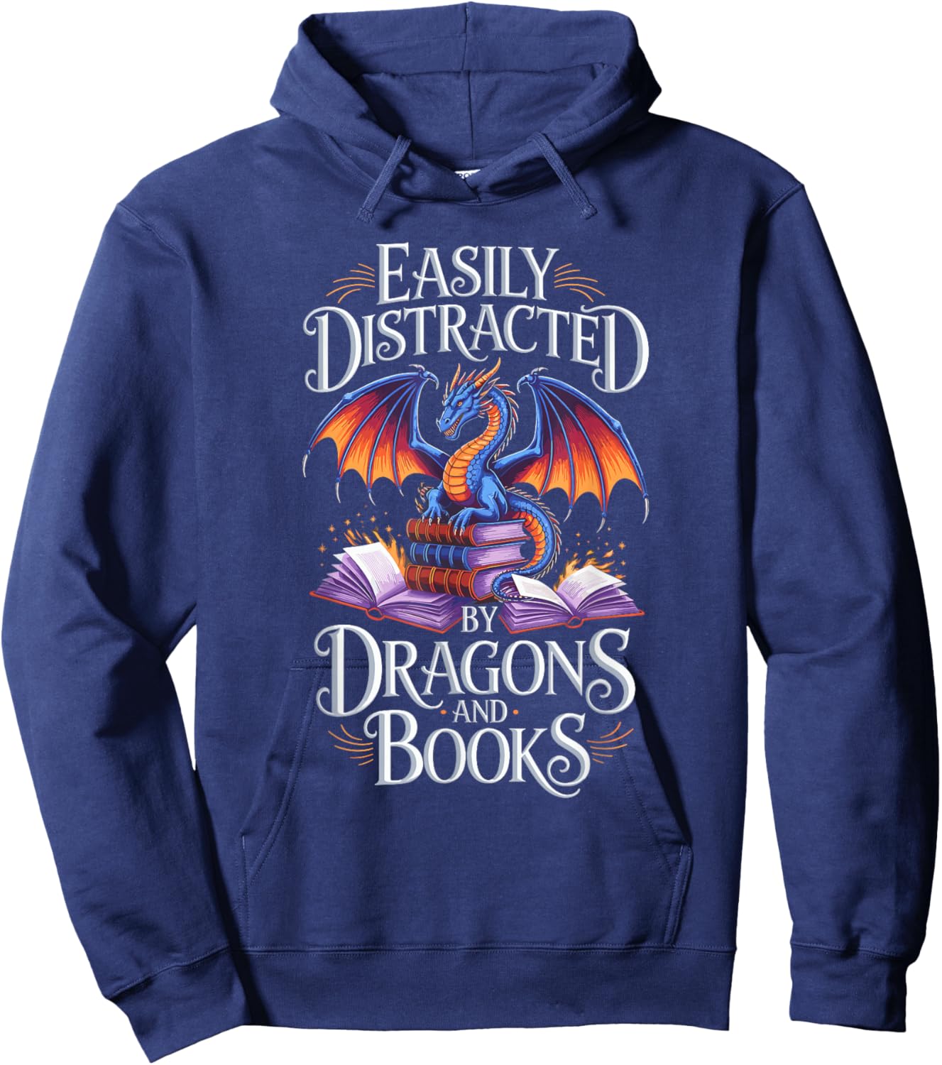 Easily Distracted By Dragons And Books Hoodie - Hoodie | Navy