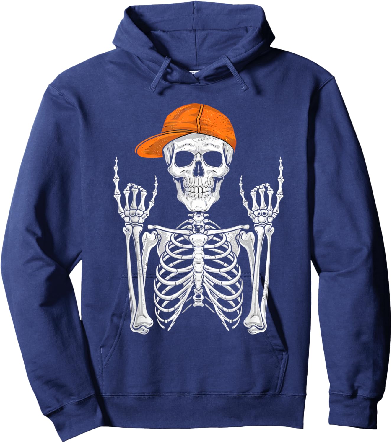 Rocker Skeleton Cap Skater Cool Halloween Punk Rock Men Boys Hoodie - Hoodie | Navy