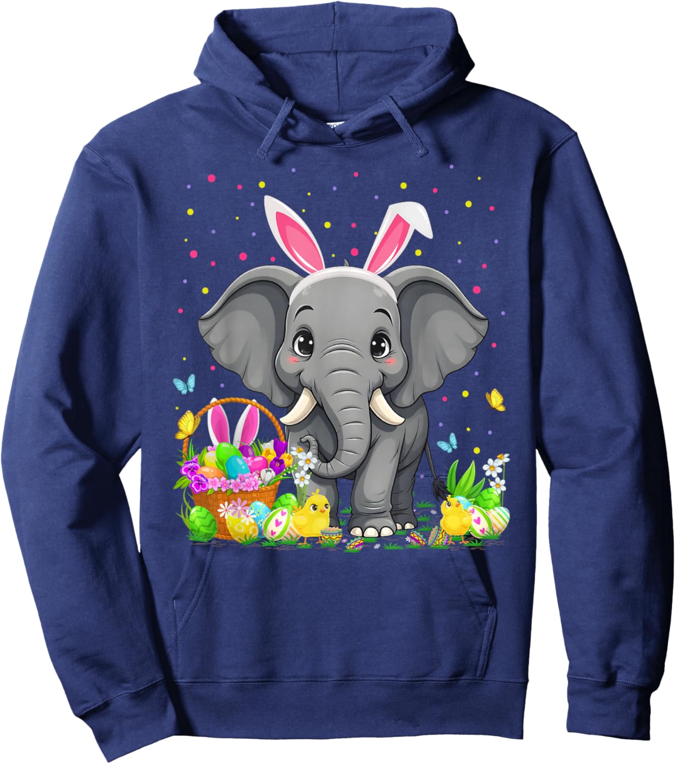 Elephant Easter Egg Hunt Bunny Ear Elephant Happy Easter Hoodie - Hoodie | Navy