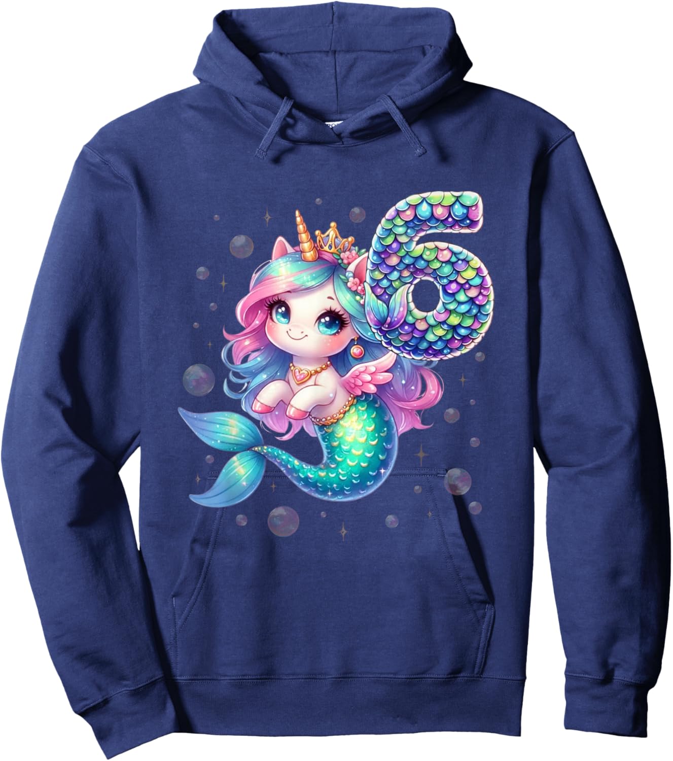 Unicorn Mermaid 6th Birthday 6 Year Old Party Girls Outfit Hoodie - Hoodie | Navy
